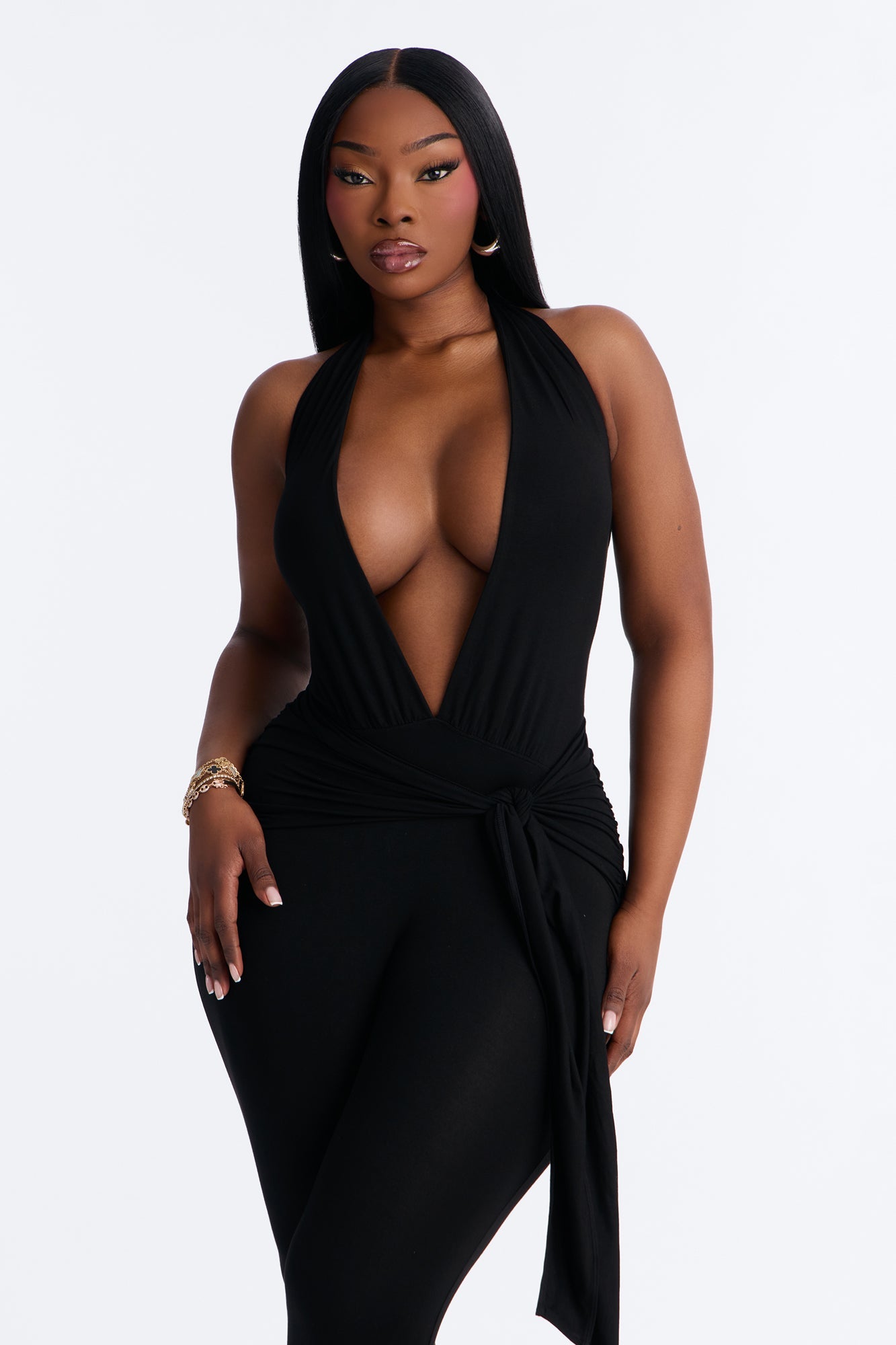 Karla Plunge Capri Catsuit - Black