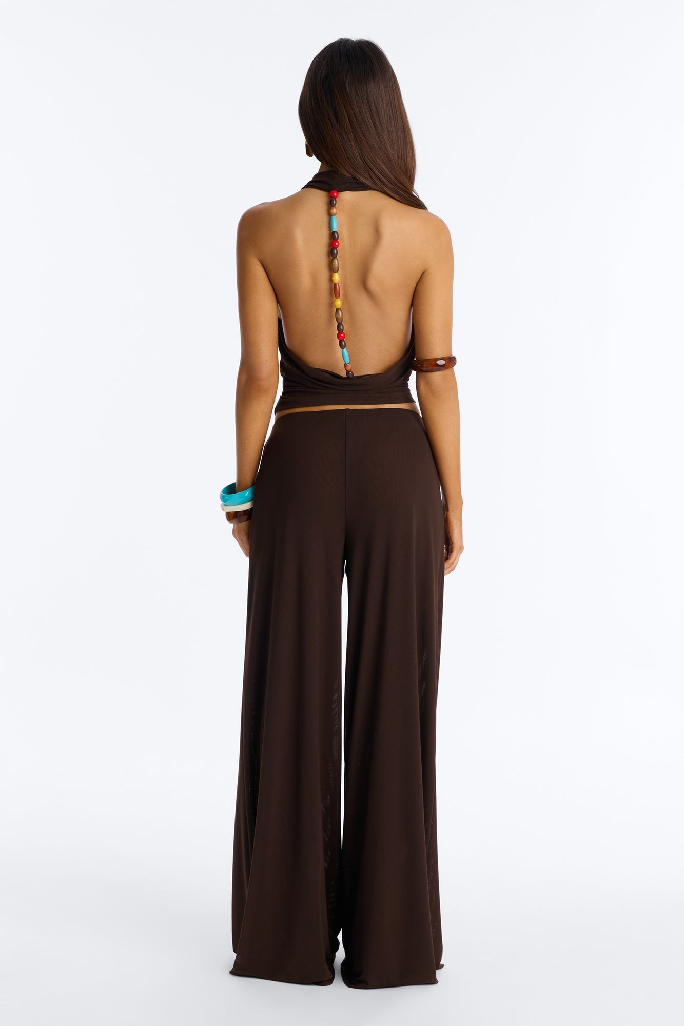 After Dark Behavior Mesh Halter Pant Set - Chocolate