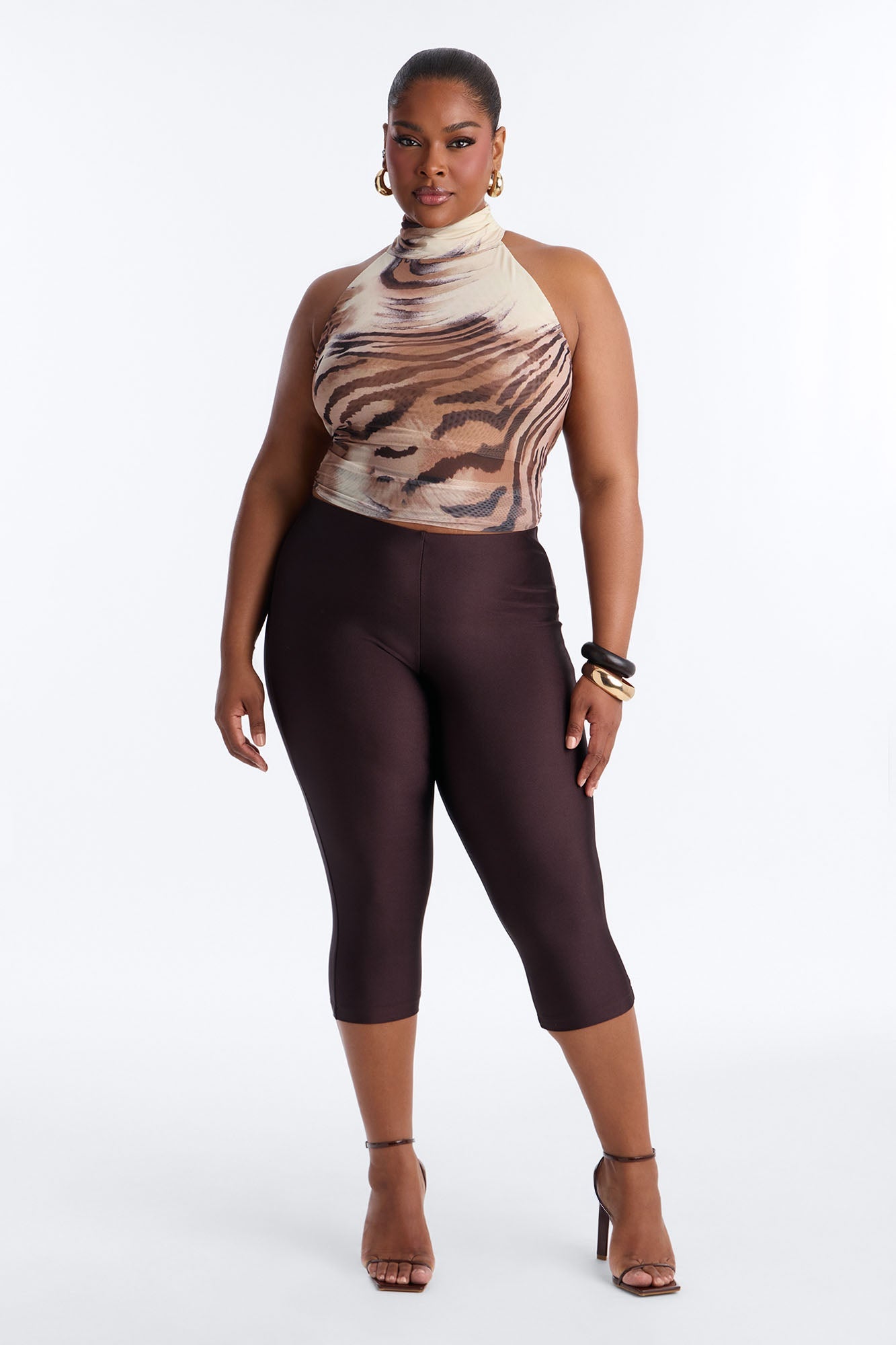 Tricot Low Rise Clean Waistband Capri Legging - Chocolate