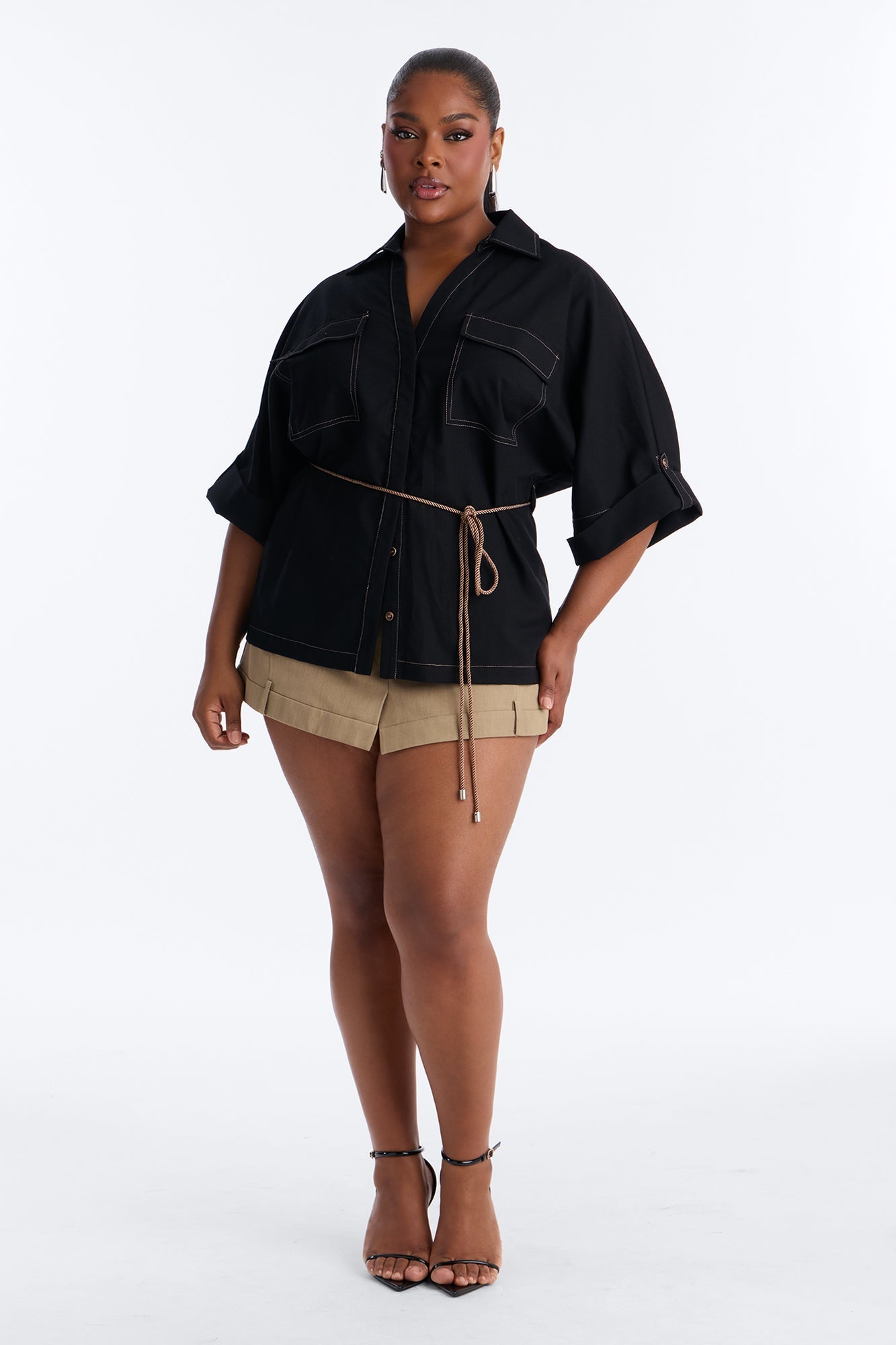 Casual Class Belted Linen Shirt - Black