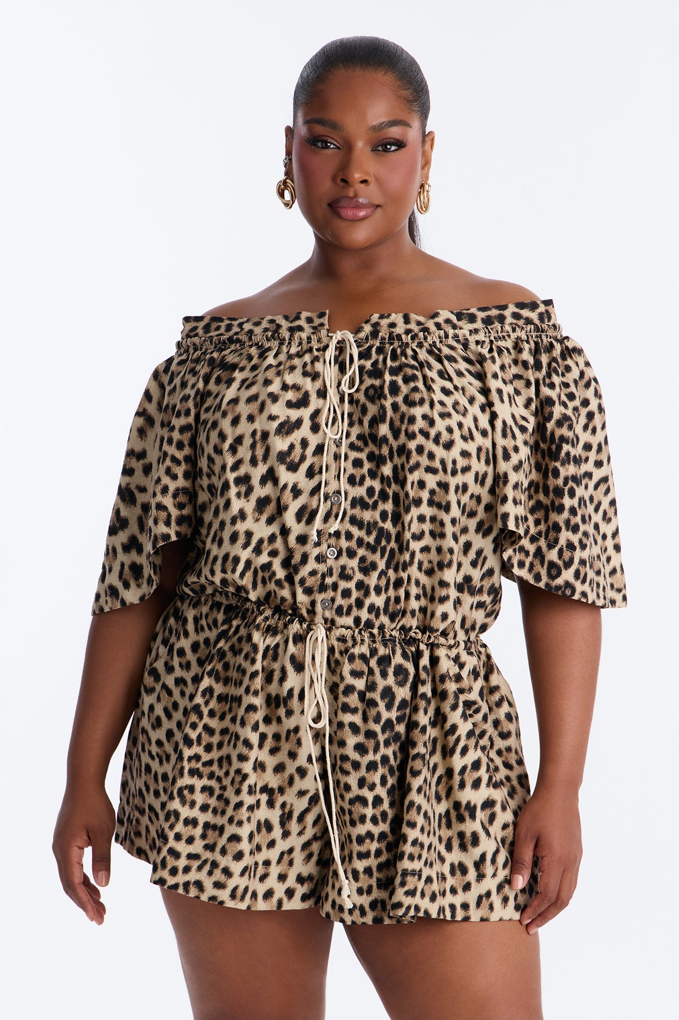 Xandra Leopard Short Sleeve Flowy Romper - Leopard