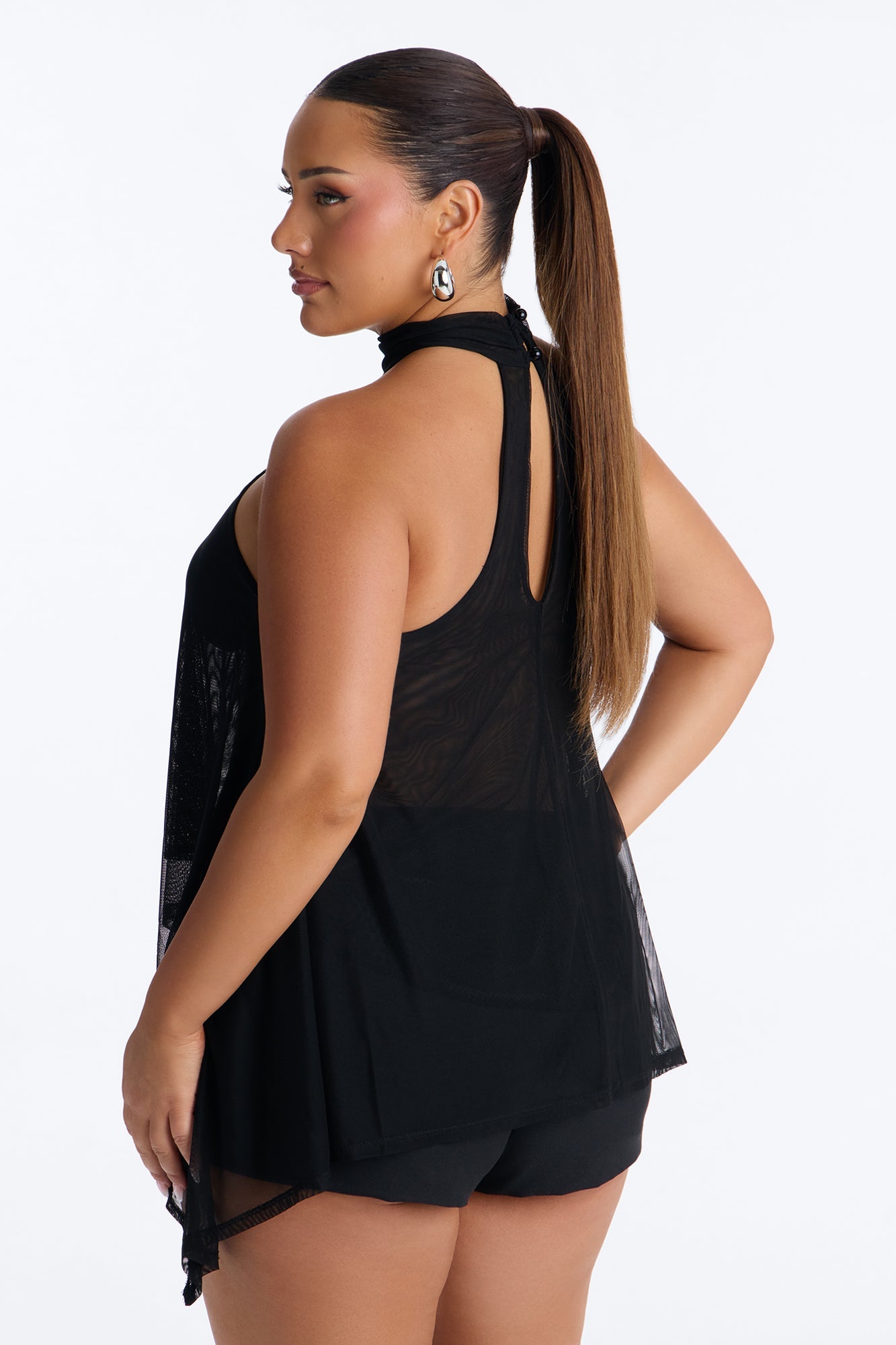 Feeling Fine Sheer Mesh High Neck Sleeveless Top - Black