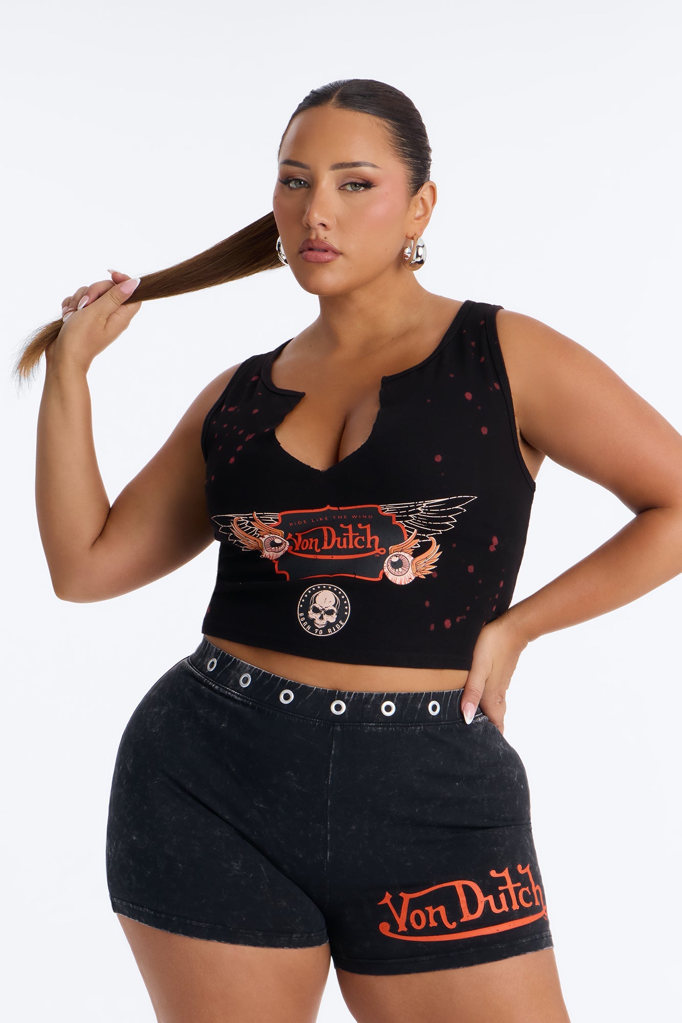 Von Dutch Rocker Bleach Notch Neck Tank - Black Wash