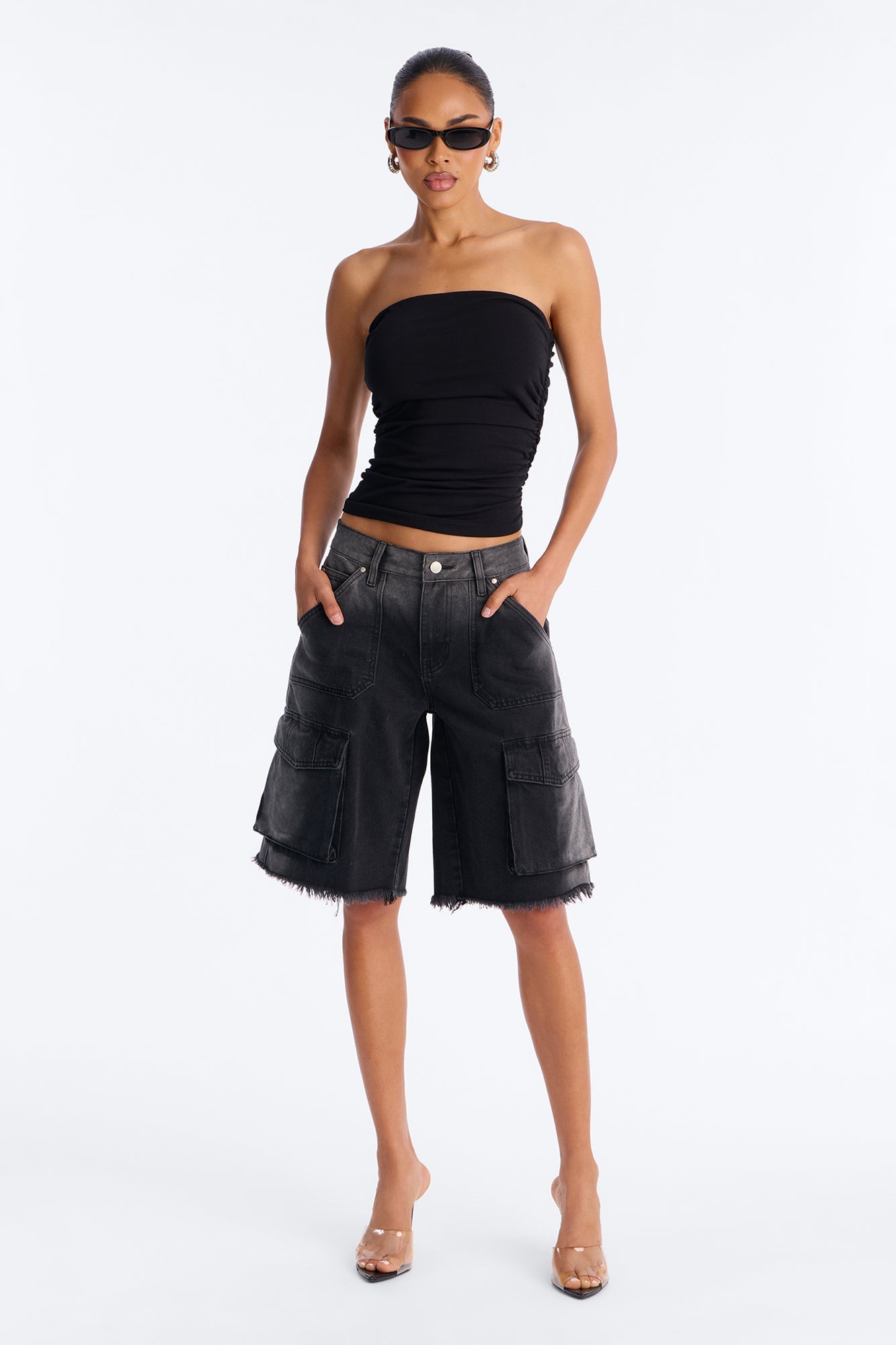 Layla Side Ruched Double Lined Tube Top - Black