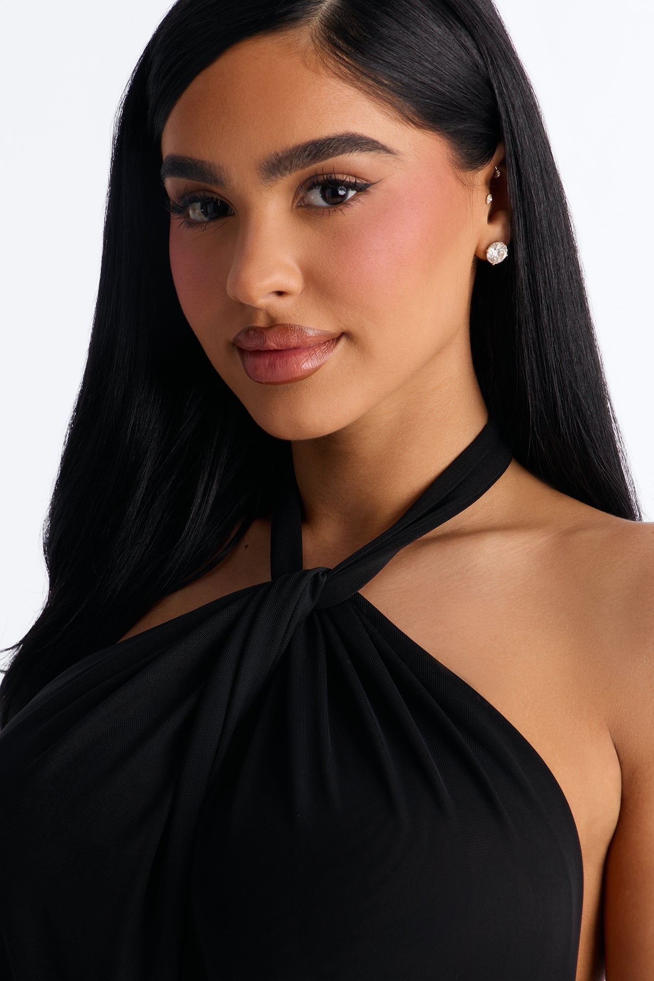 Uncovered Desire Sheer Mesh Backless Halter Bodysuit - Black