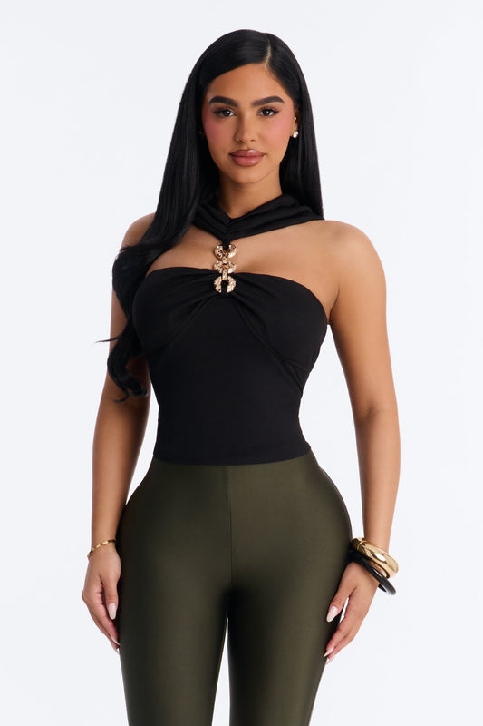 Break the Chain Ruched Sleeveless Top - Black