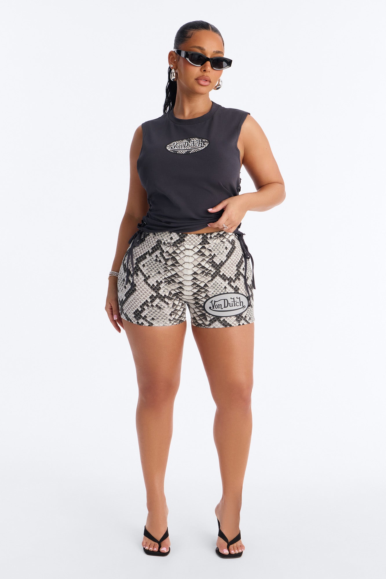 Von Dutch Rocker Snake Print Hot Short - Black/combo