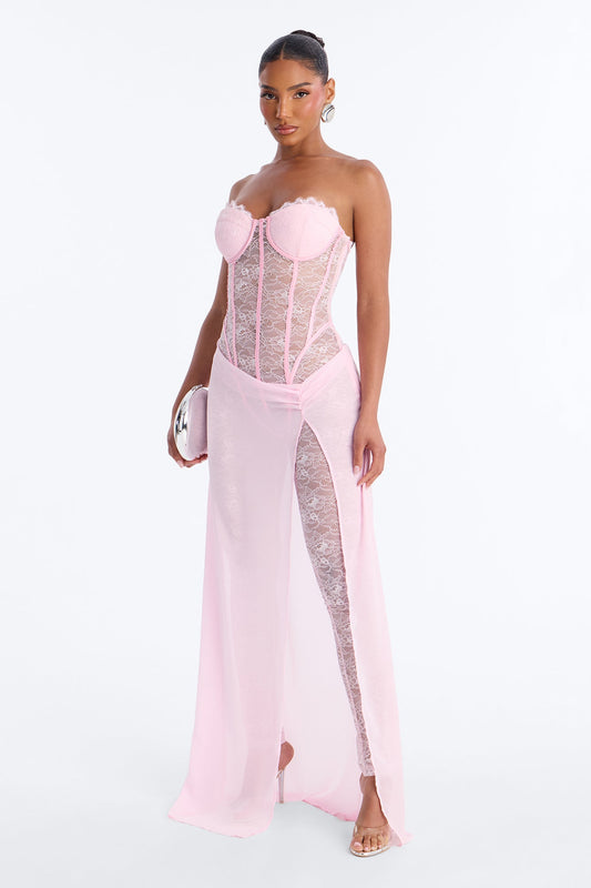 Illiana Lace Draped Catsuit - Light Pink
