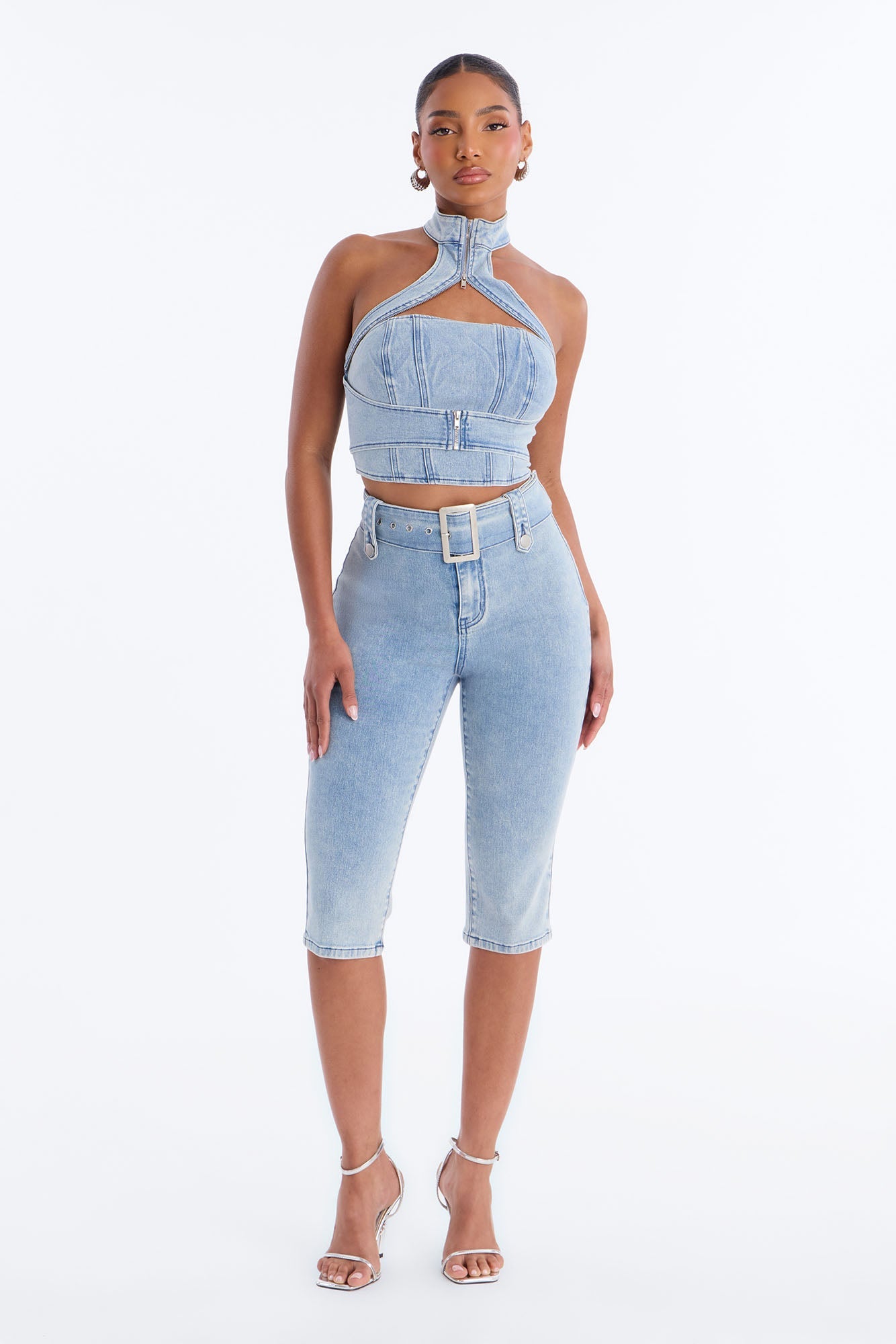 Let Me Adore You Capri Set - Light Wash