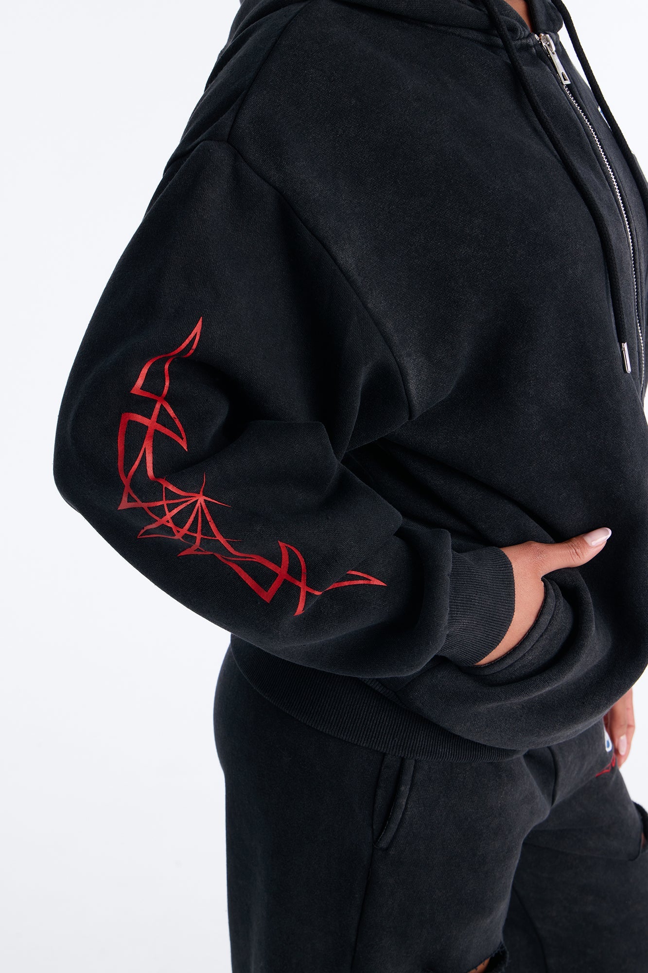 Von Dutch Logo Washed Zip Up Hoodie - Black Wash
