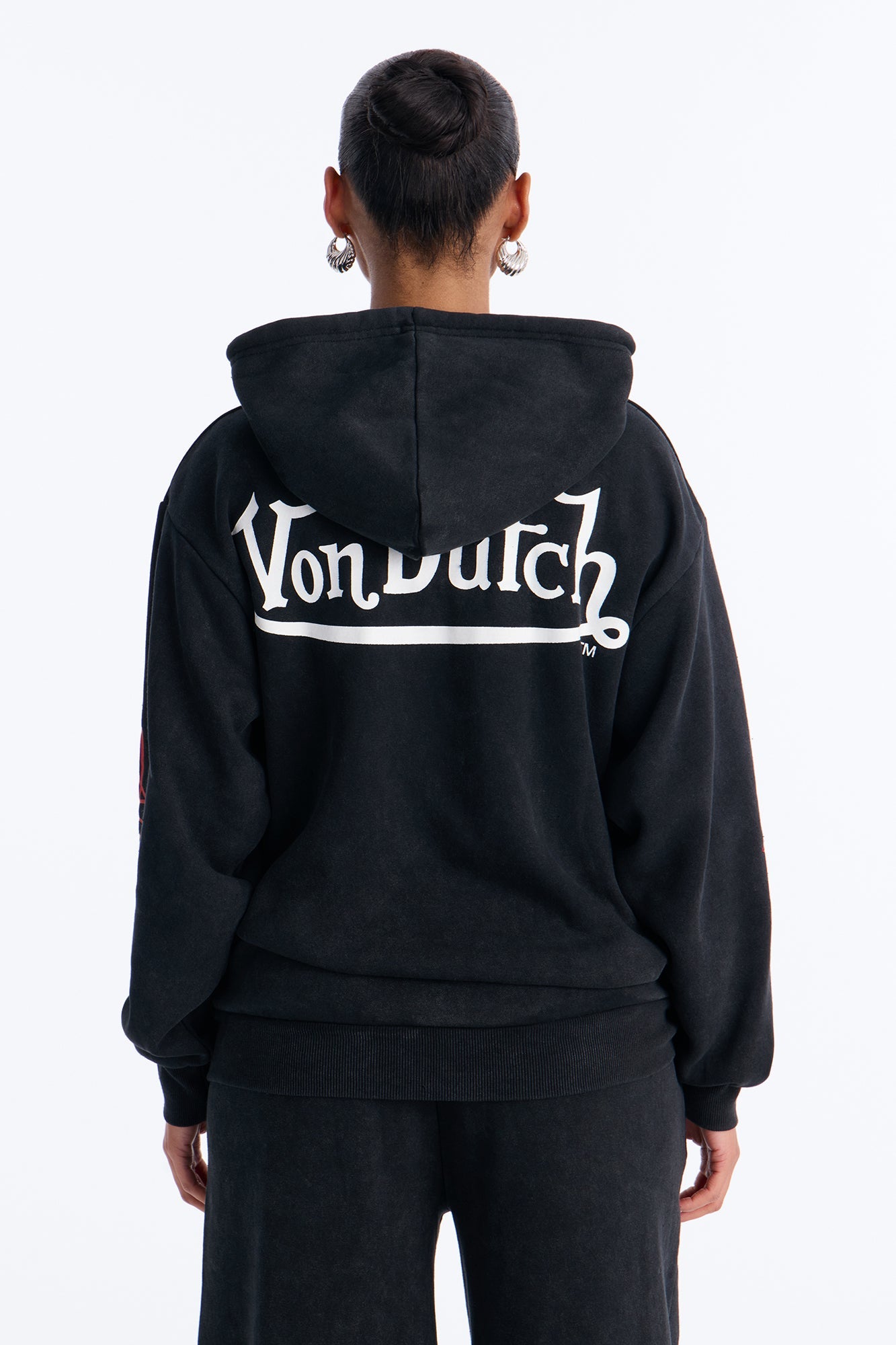 Von Dutch Logo Washed Zip Up Hoodie - Black Wash