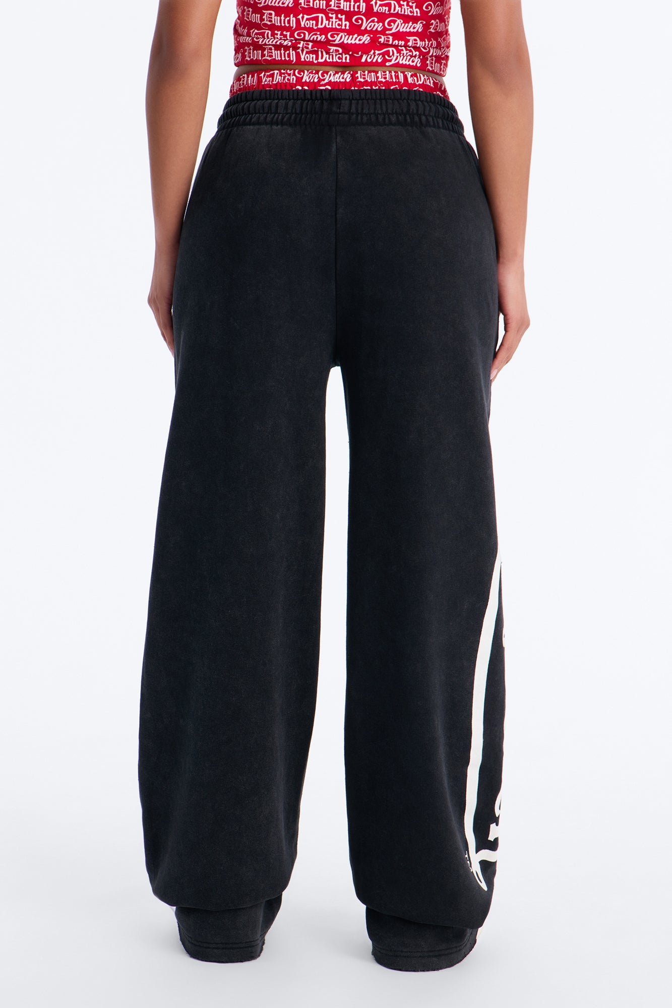 Von Dutch Waistband Washed Wide Leg Pant - Black Wash