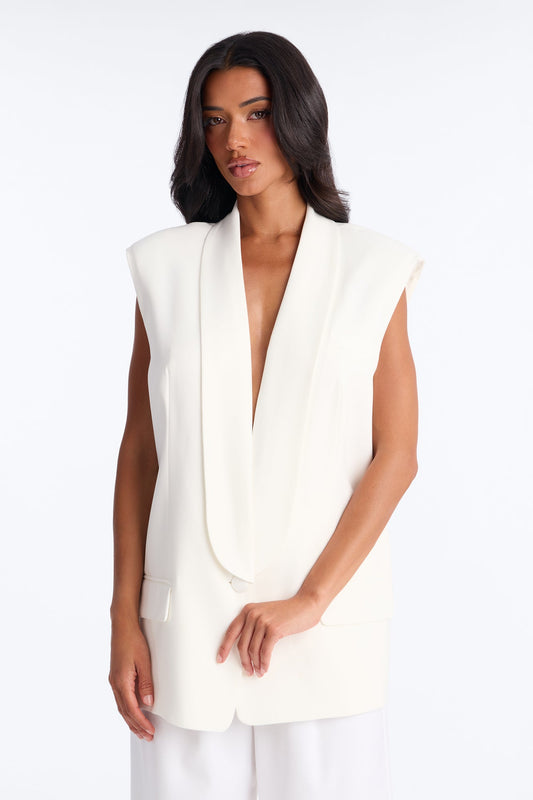 Instant Elevation Single Breasted Oversized Tailored Vest - Ivory