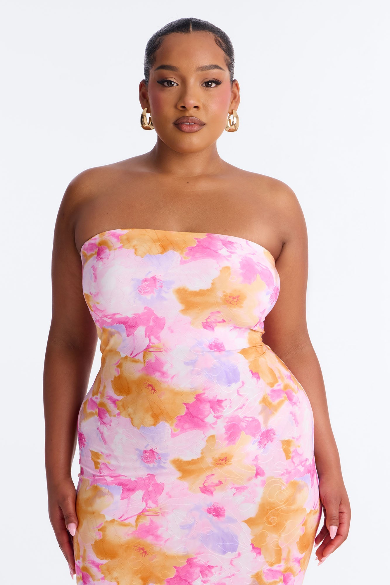 Stepping Out Strapless Maxi Dress - Pink/combo