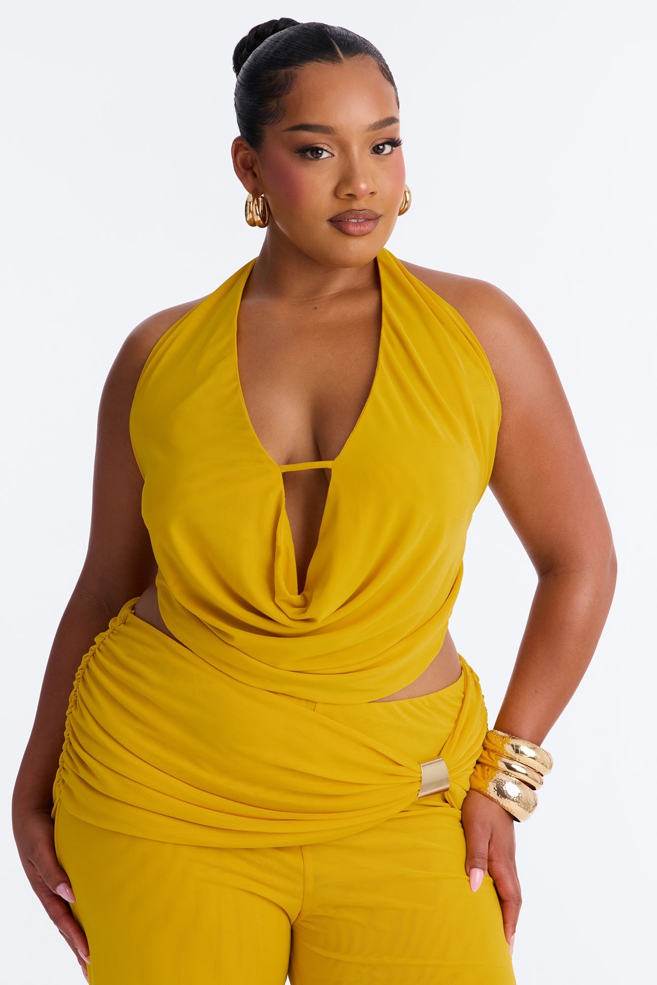 Rayna Halter Mesh Pant Set - Mustard