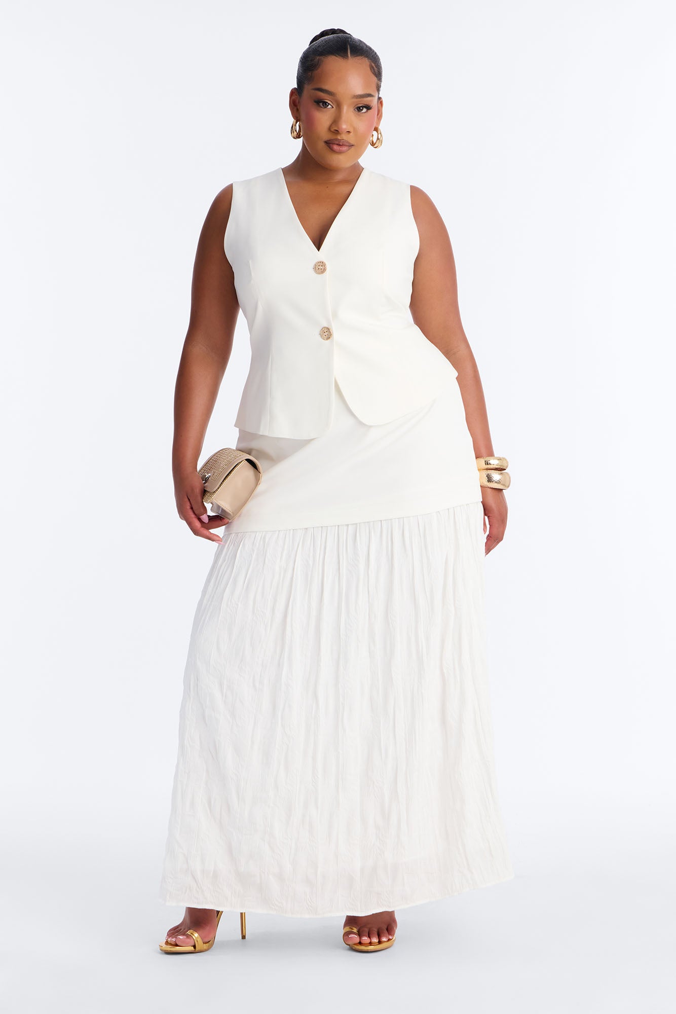 Charming Hour Vest Skirt Set - White