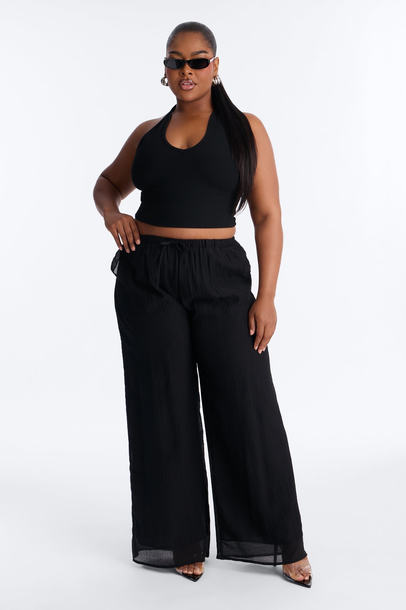 Vacay Babe Textured Wide Leg Pant - Black