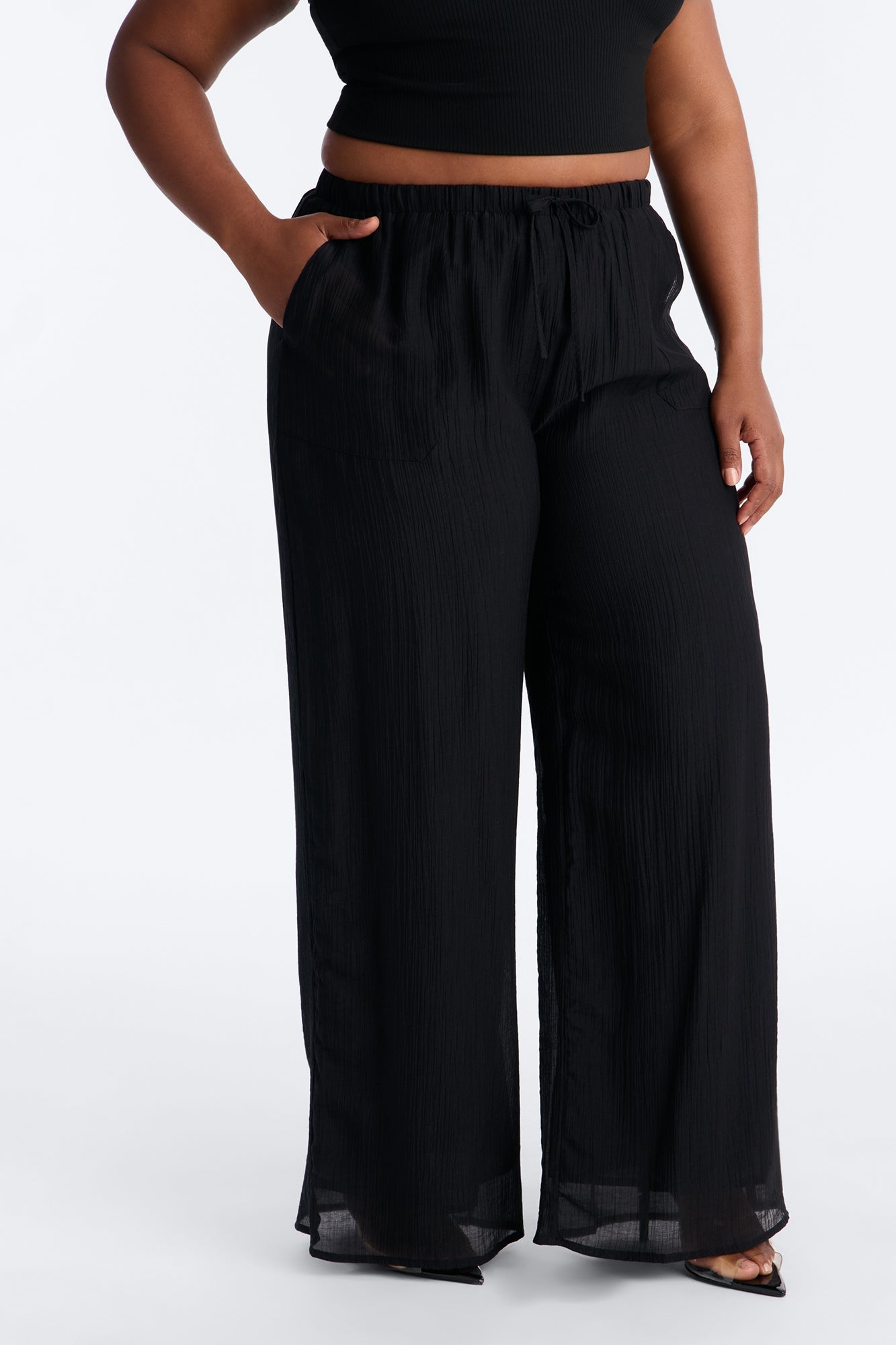 Vacay Babe Textured Wide Leg Pant - Black