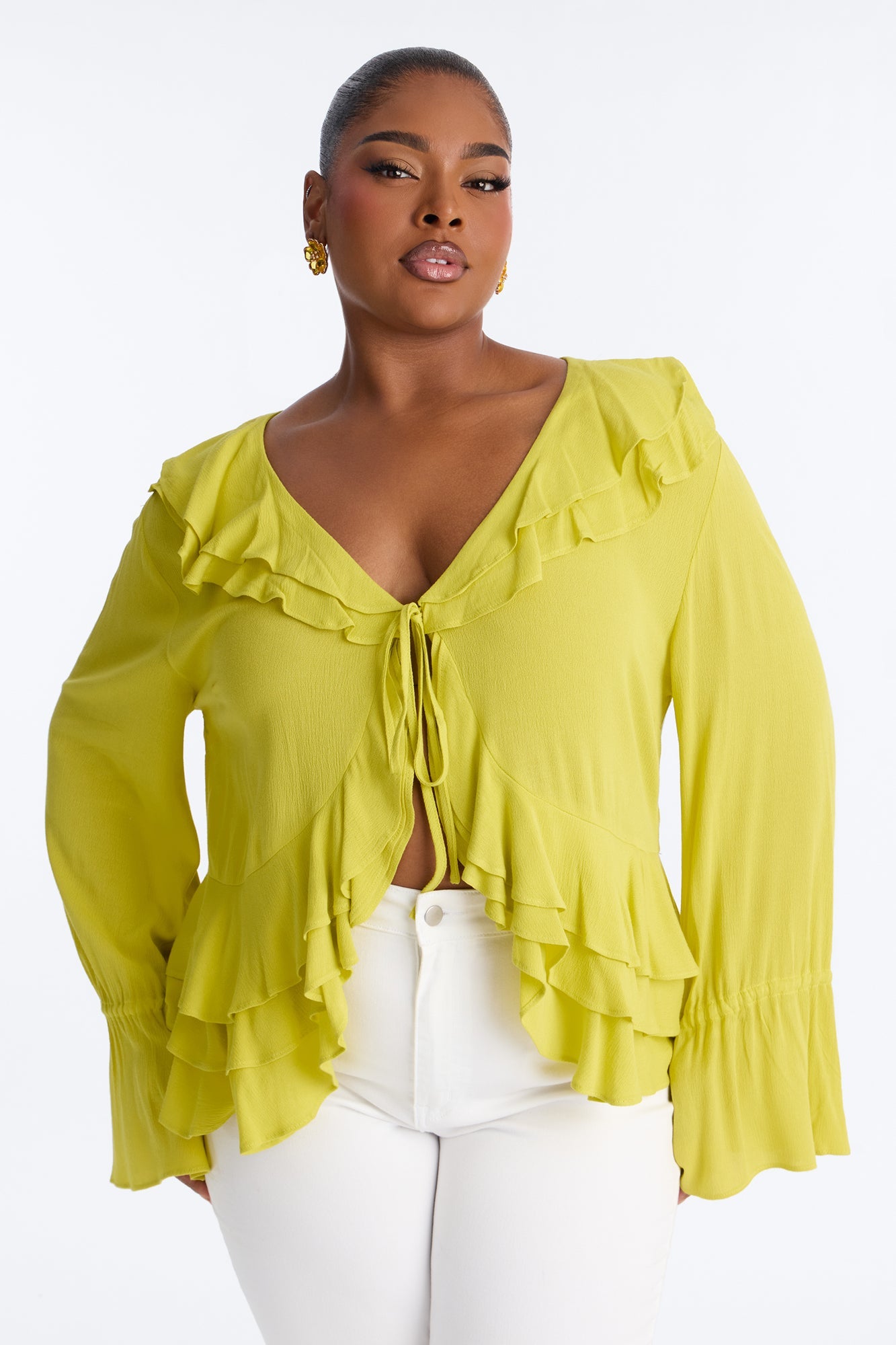 Summer Crush Ruffle Tie Front Flyaway Top - Chartreuse