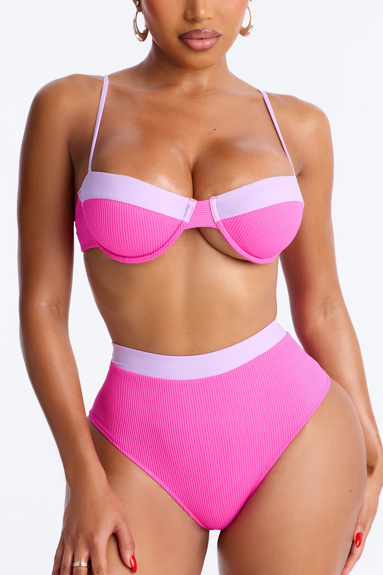 Catching Waves & Baes 2 Piece Bra Cup Bikini Set - Fuchsia/combo