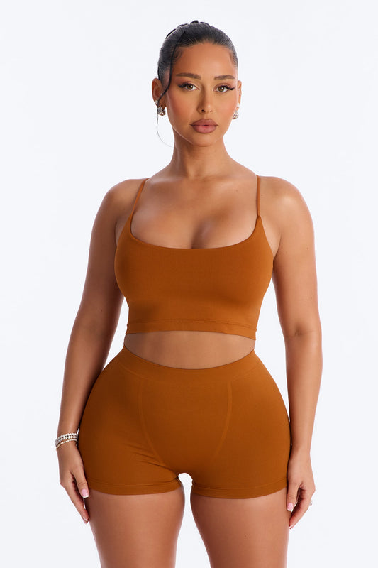 Seamless Smooth Base Layer Double Lined Cami Crop Top - Copper