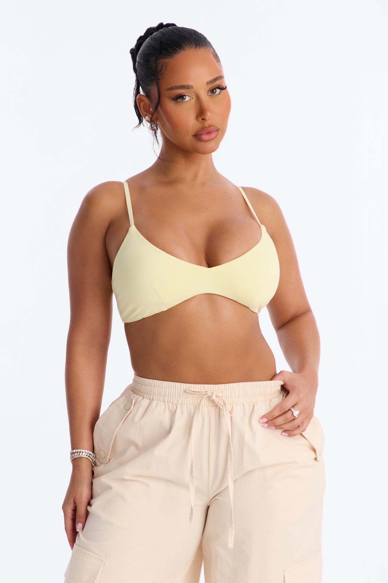 Second Skin Scoop Neck Spaghetti Strap Bra Top - Yellow