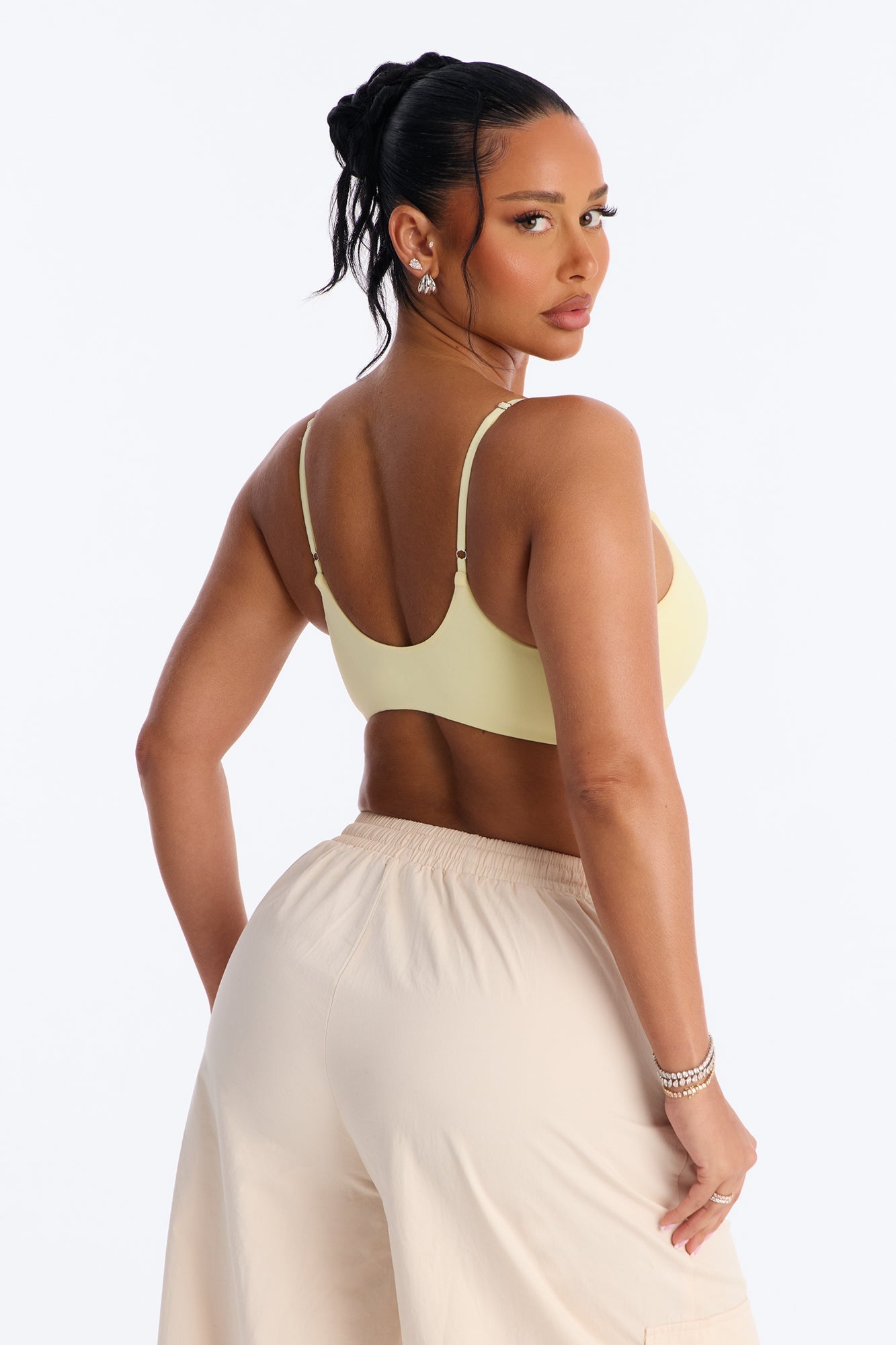 Second Skin Scoop Neck Spaghetti Strap Bra Top - Yellow