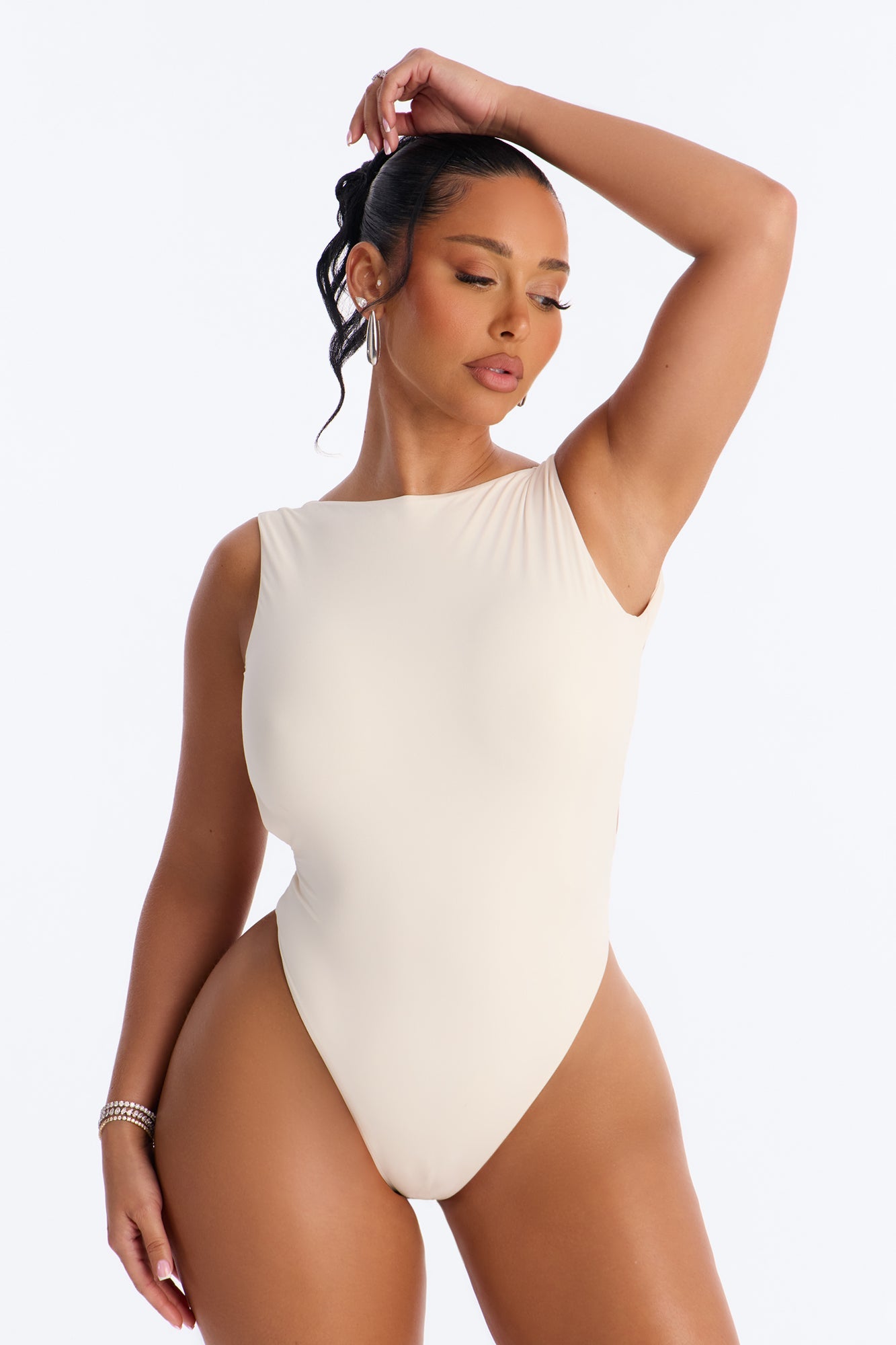 Second Skin Double Lined Backless Bodysuit - Bone