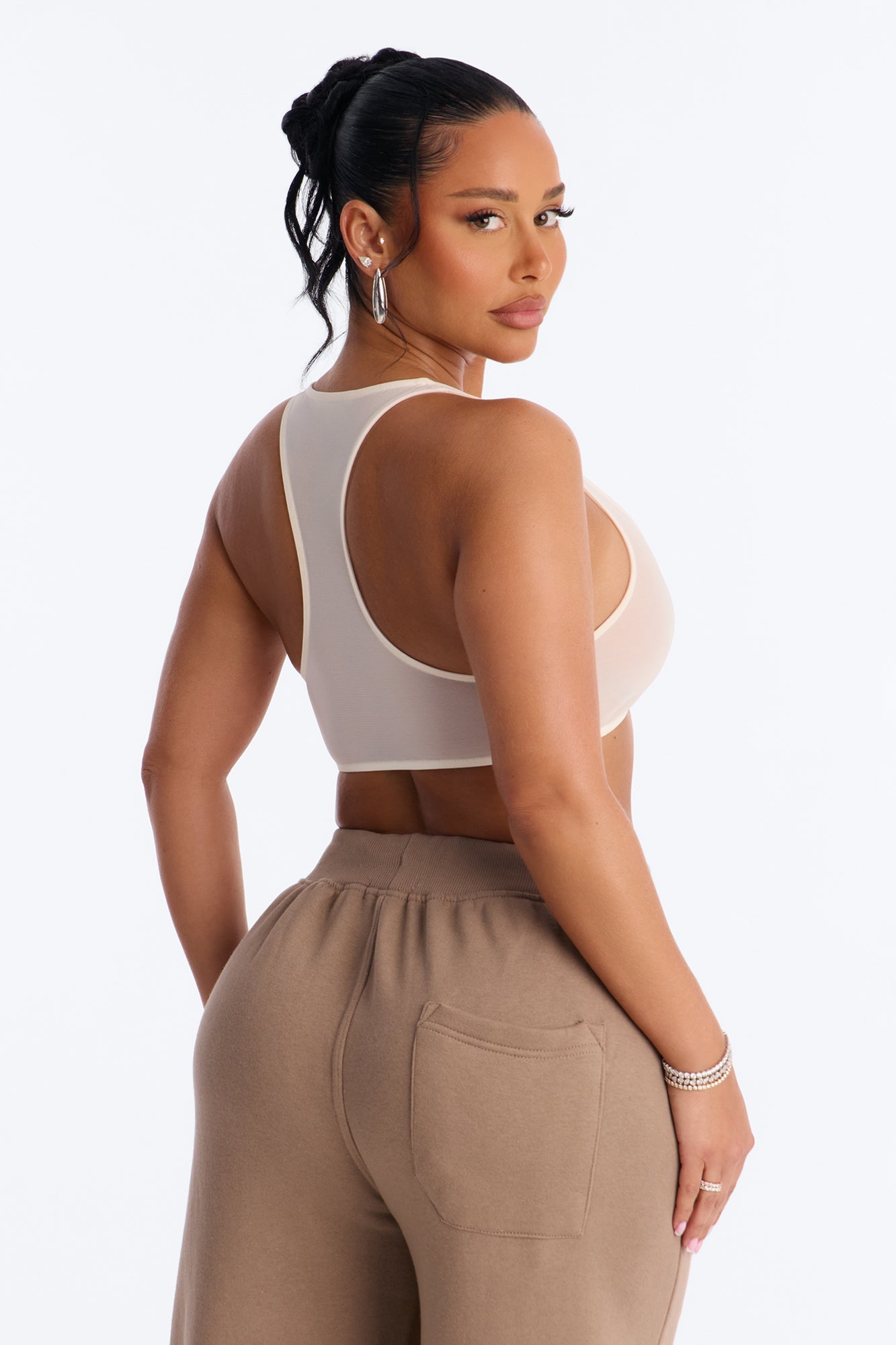 Power Mesh Racerback Bra Top - Bone