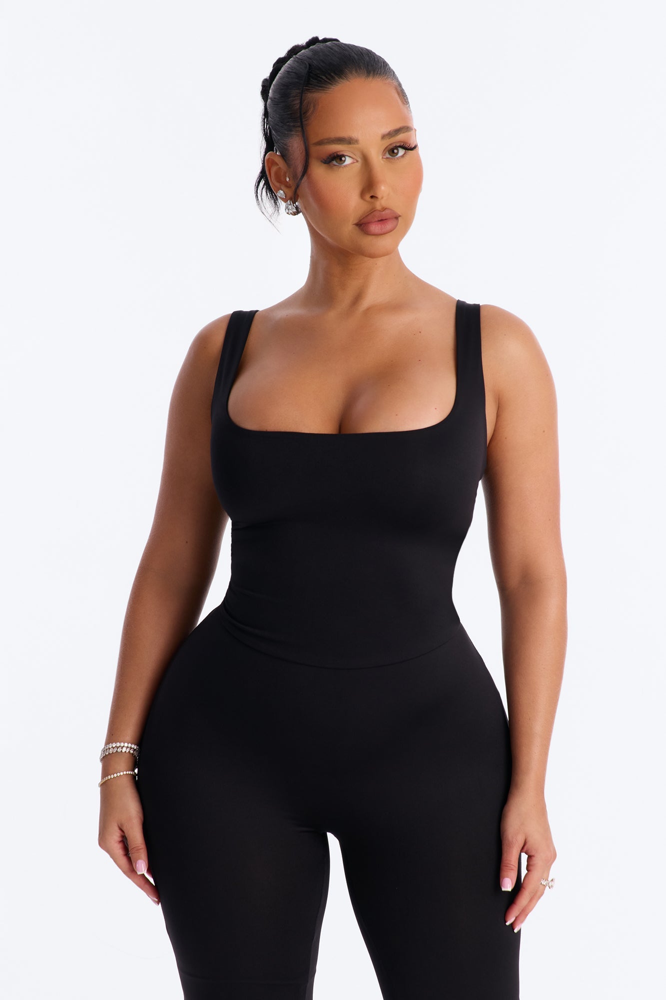 Contour Double Lined Sleeveless Square Neck Jumpsuit - Black