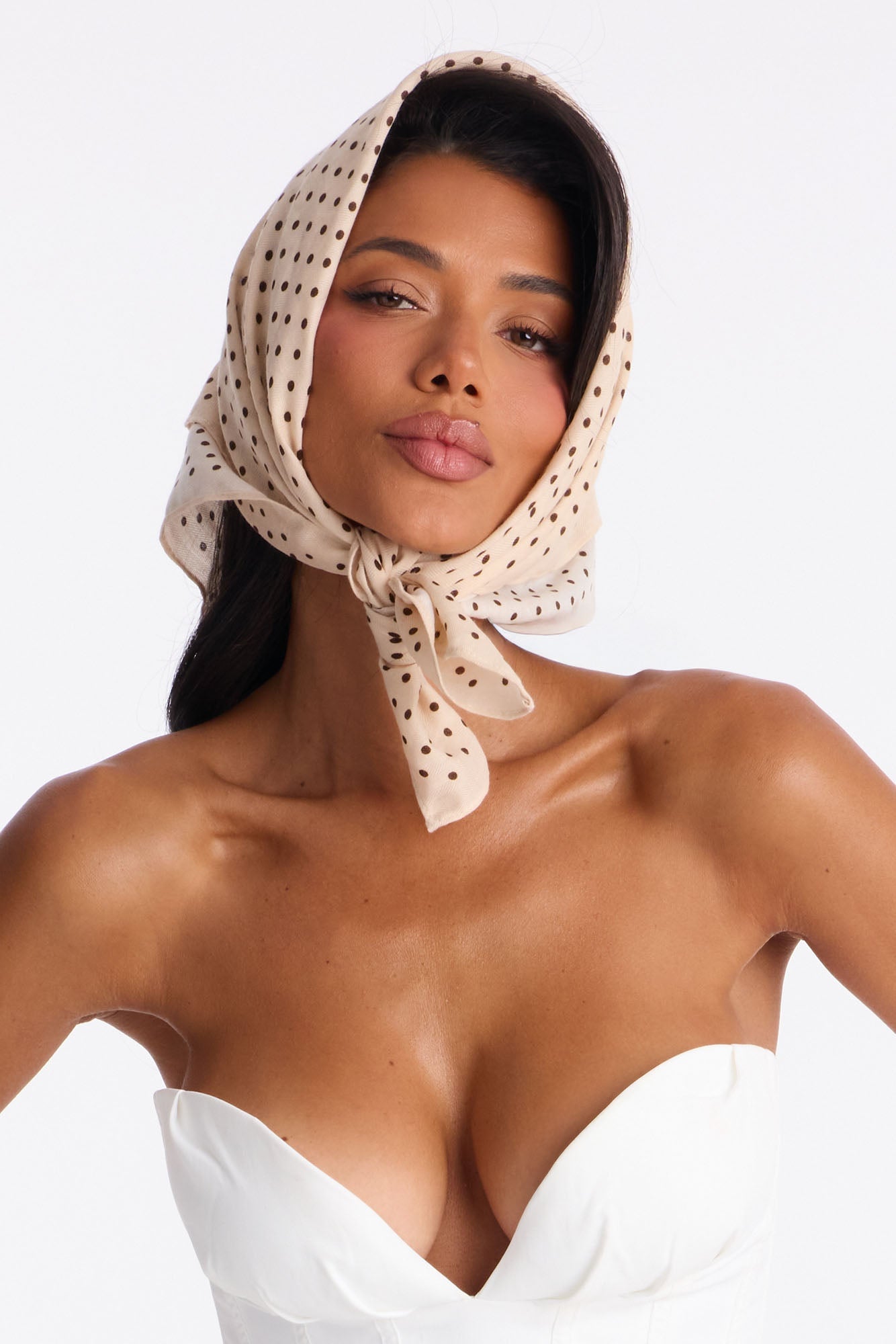 Kaitlyn Polka Dot Head Scarf - Taupe