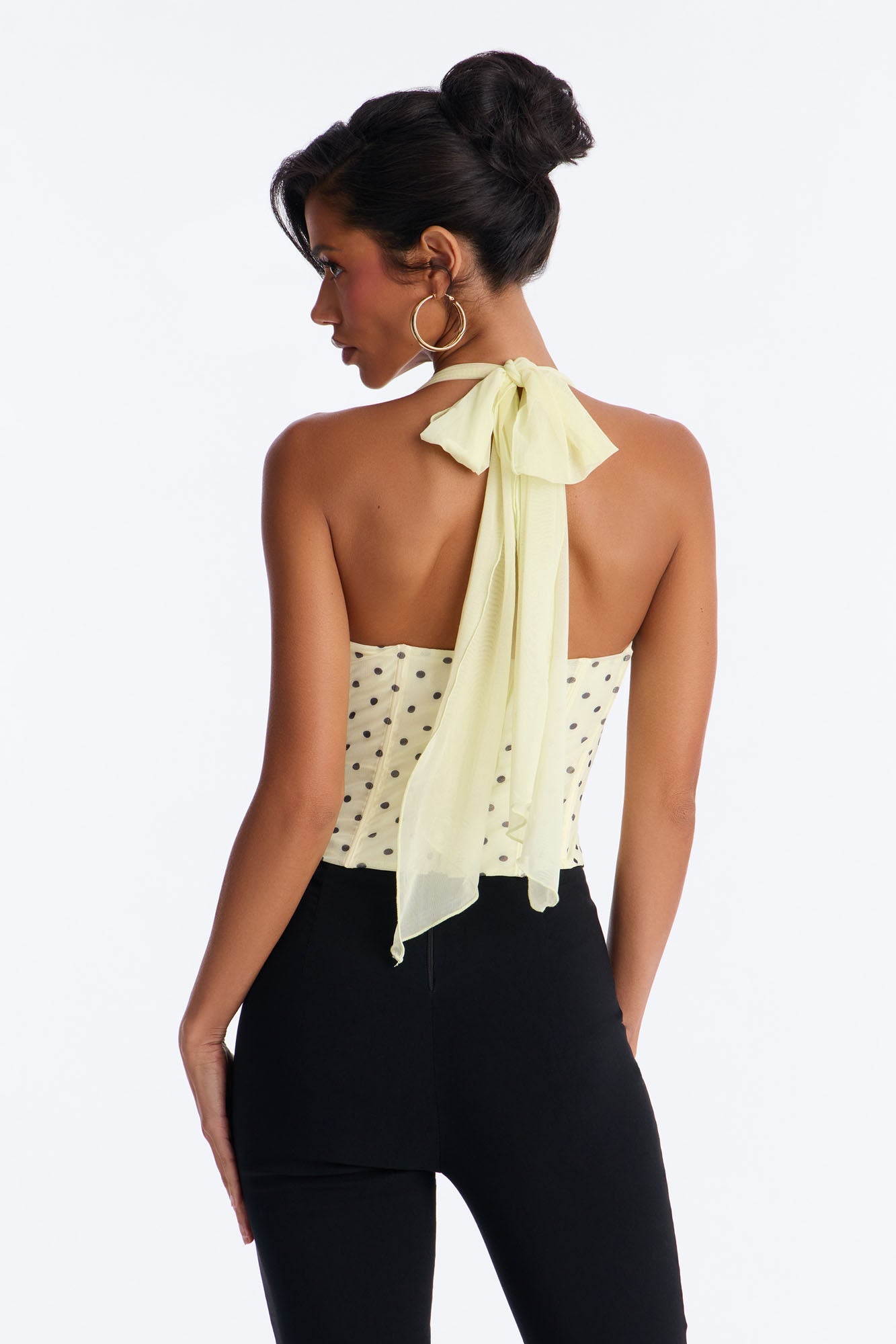 Sabrina Mesh Polka Dot Corset Halter Top - Yellow/combo