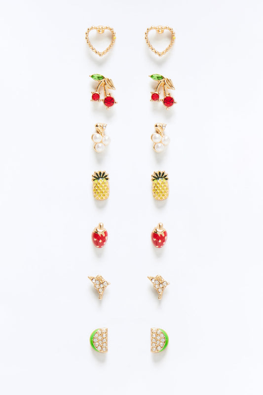 Juicy Gems 7 Pair Multi Earring Set - Multi Color