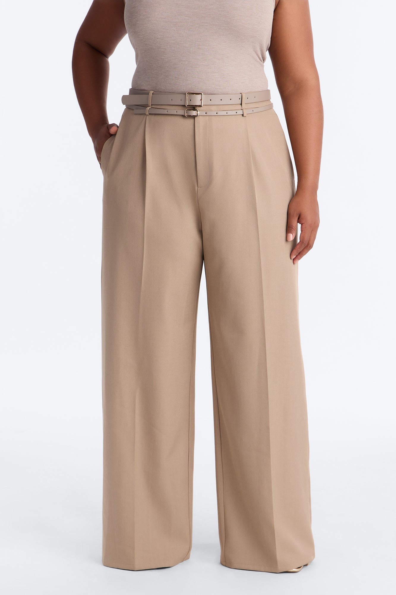 Geraldine Belted Wide Leg Trousers 33″ - Camel