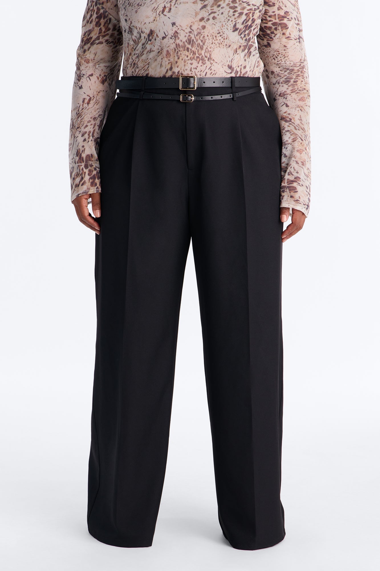 Geraldine Belted Wide Leg Trousers 33″ - Black