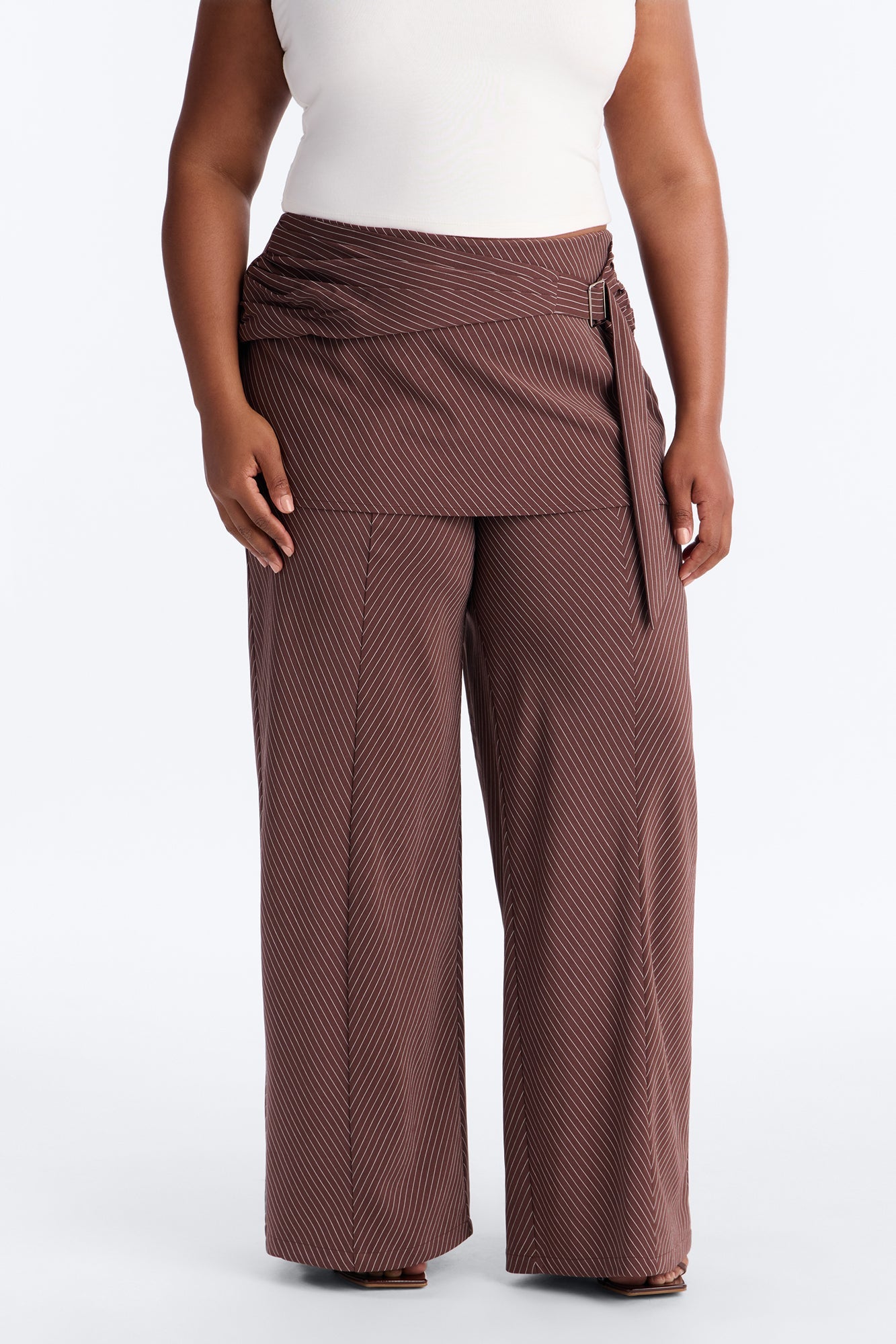 Cummerbund Wrap Waist Skirt Trouser - Brown