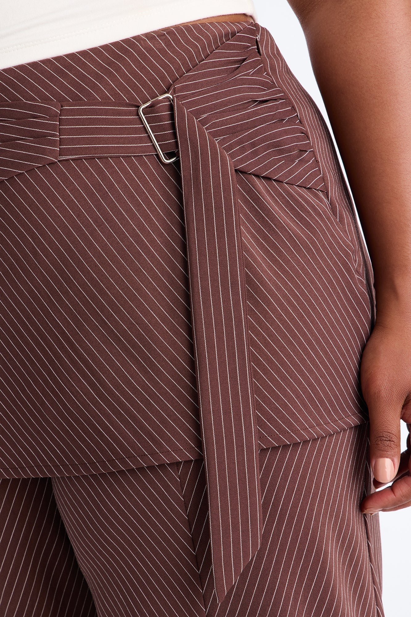 Cummerbund Wrap Waist Skirt Trouser - Brown