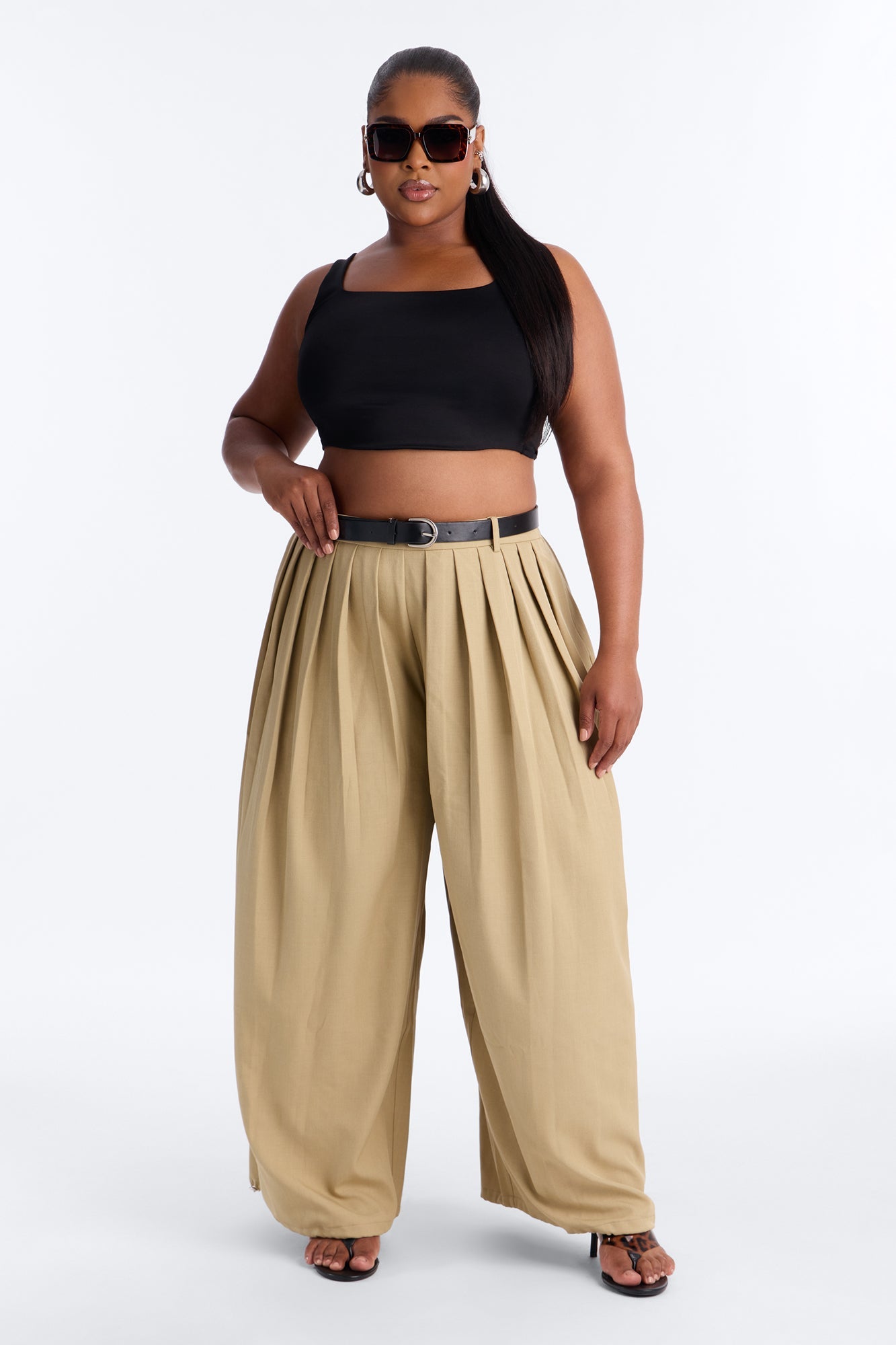 Gemma High Rise Belted Jogger - Khaki