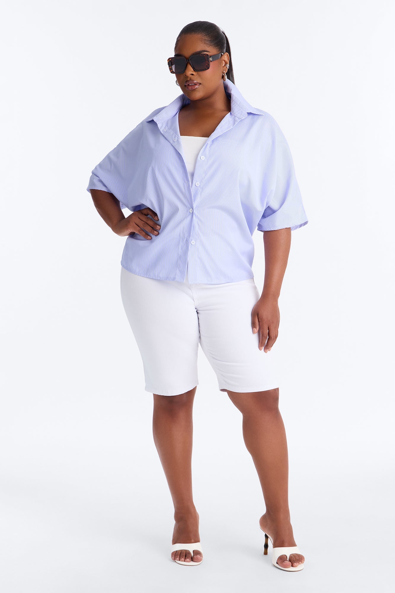 Quinn Tie Back Pinstripe Poplin Top - Blue/combo