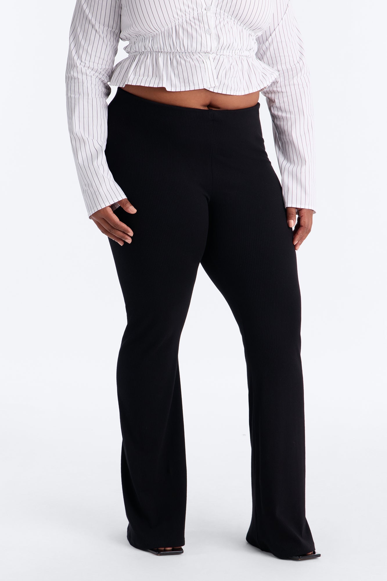 Ultra Ribbed Mid Rise Flare Pant - Black