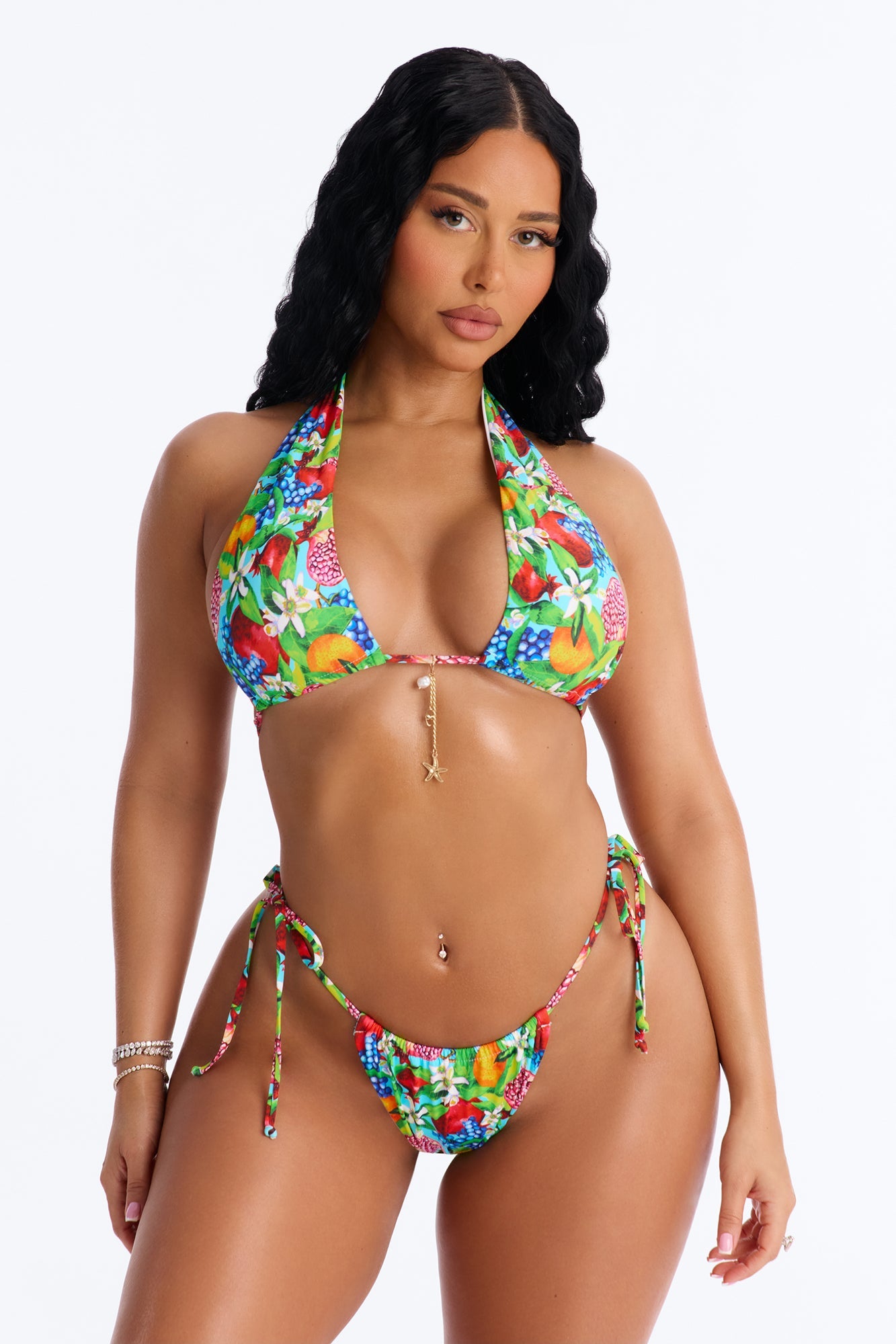 Bold And Berry 3 Piece Bikini & Skirt Set - Green/combo