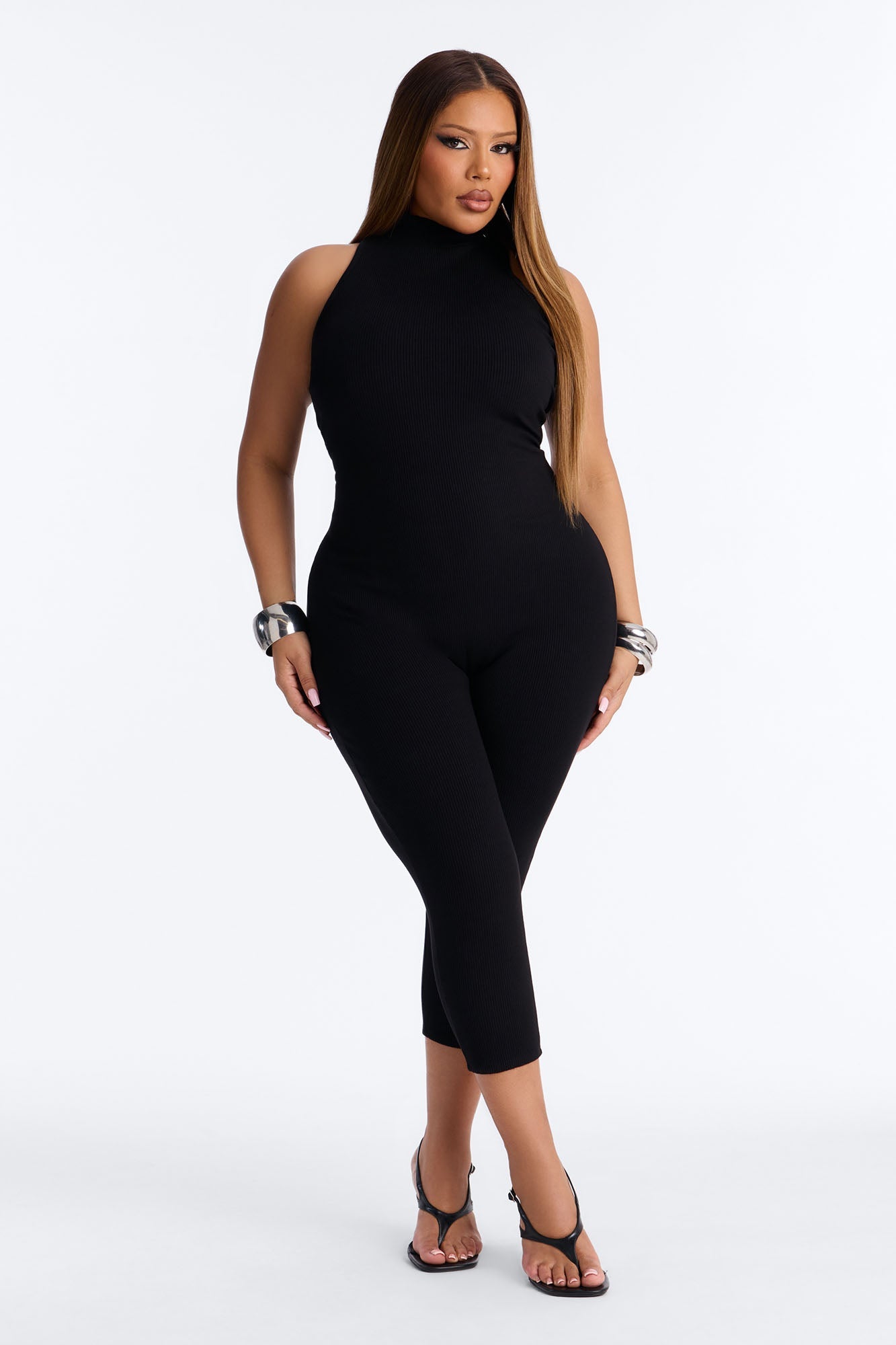 Maribel Sleeveless Snatched Capri Jumpsuit - Black