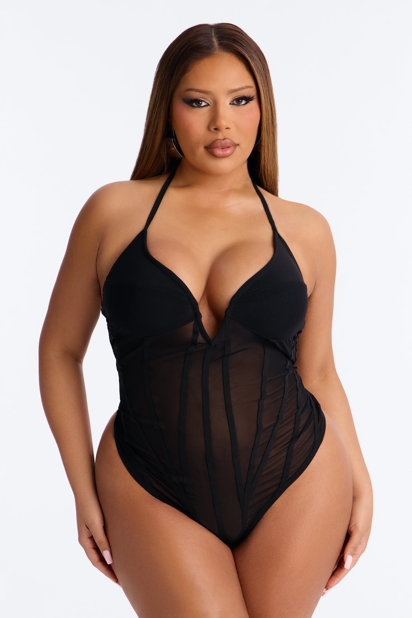 Take Me There Mesh Halter Bodysuit - Black