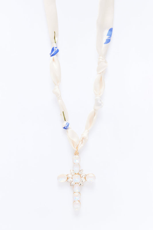 Rosemary Scarf Necklace - White/Gold