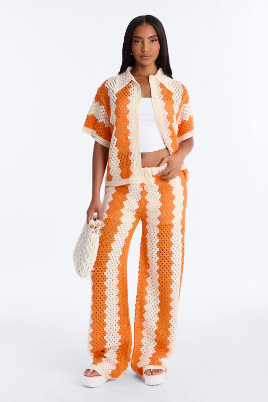 Shoreline Symphony Crochet Pant Set - Orange/combo