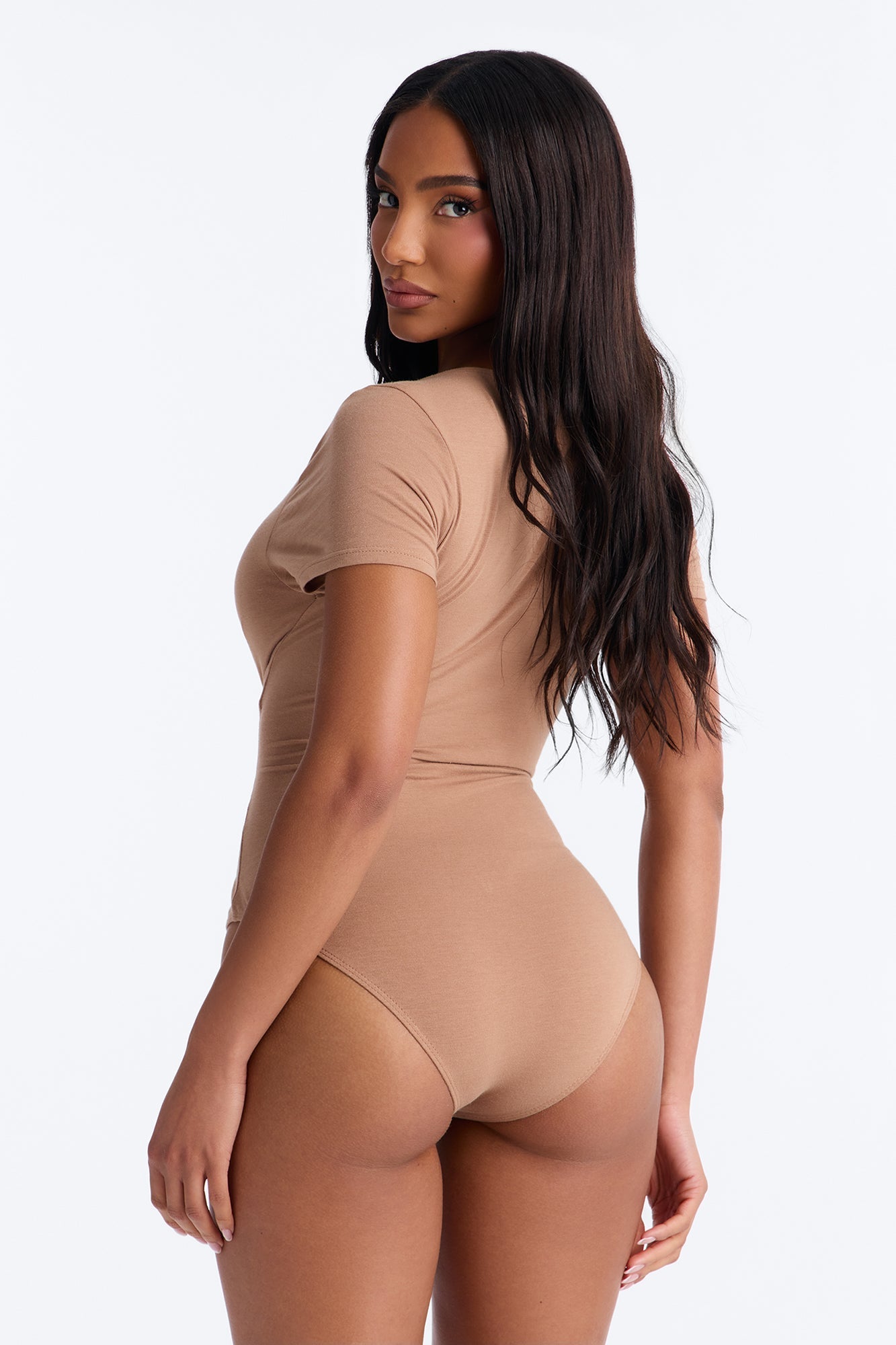 Marion Double Lined V Neck Bodysuit - Mocha