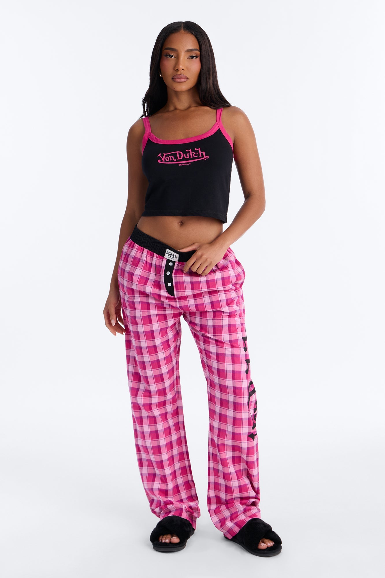 Von Dutch Cami PJ Boxer Pant Set - Black/Pink