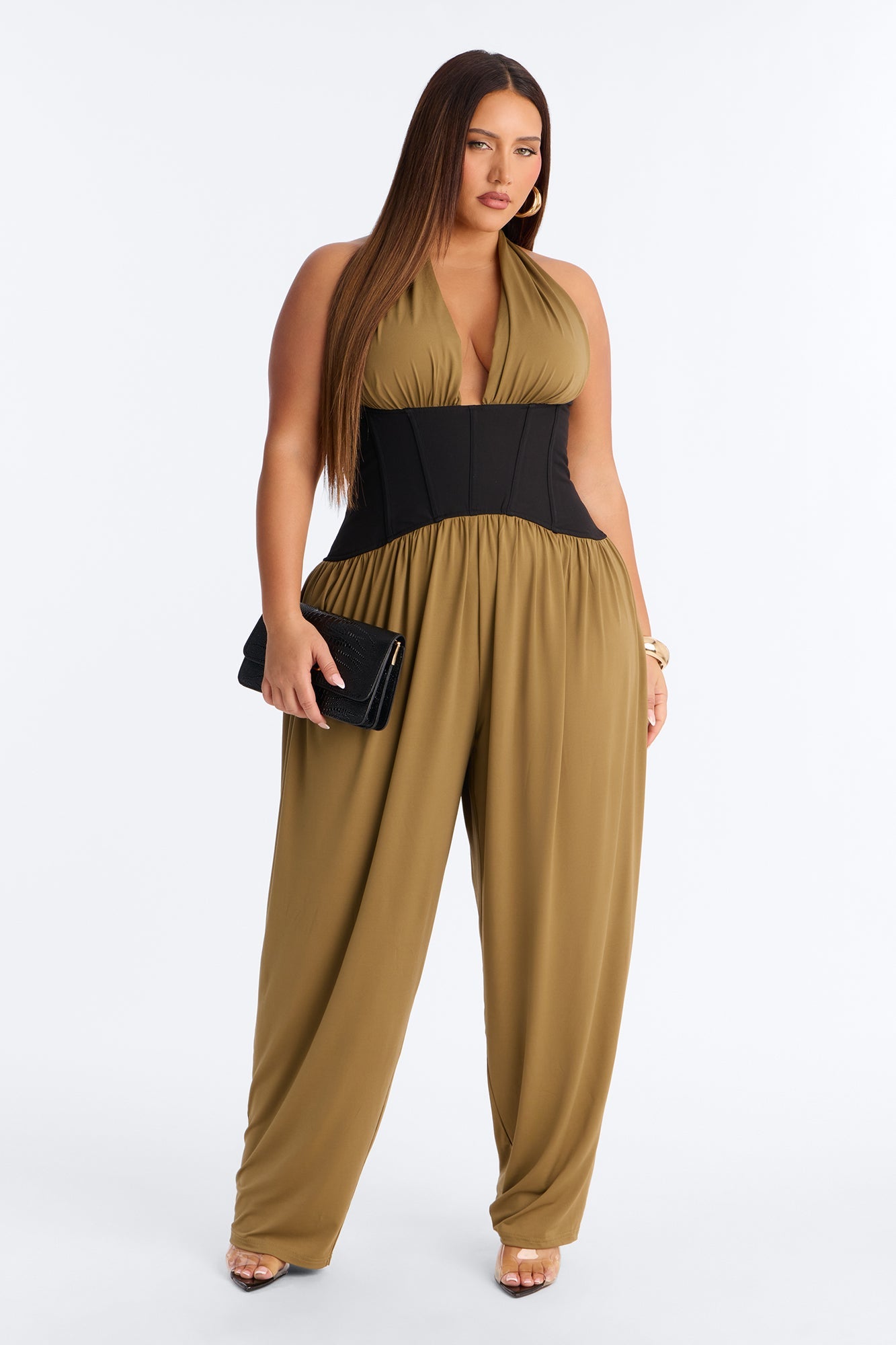 Raia Corset Trim Jumpsuit - Olive