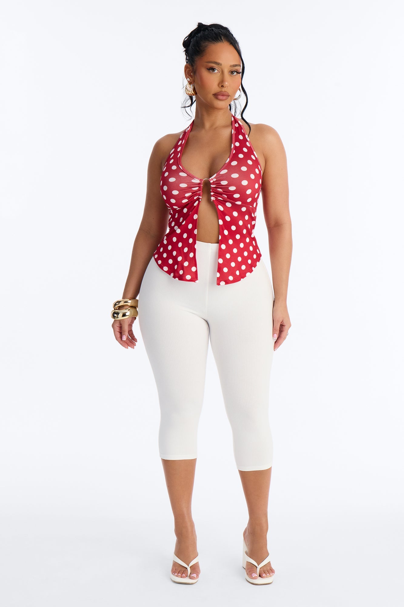 Penelope Polka Dot Flyaway Halter Top - Red/combo