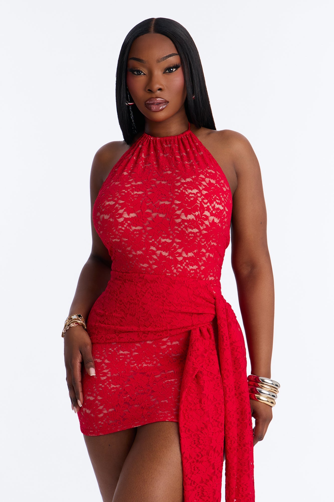 Alora Lace Bodysuit Skirt Set - Red